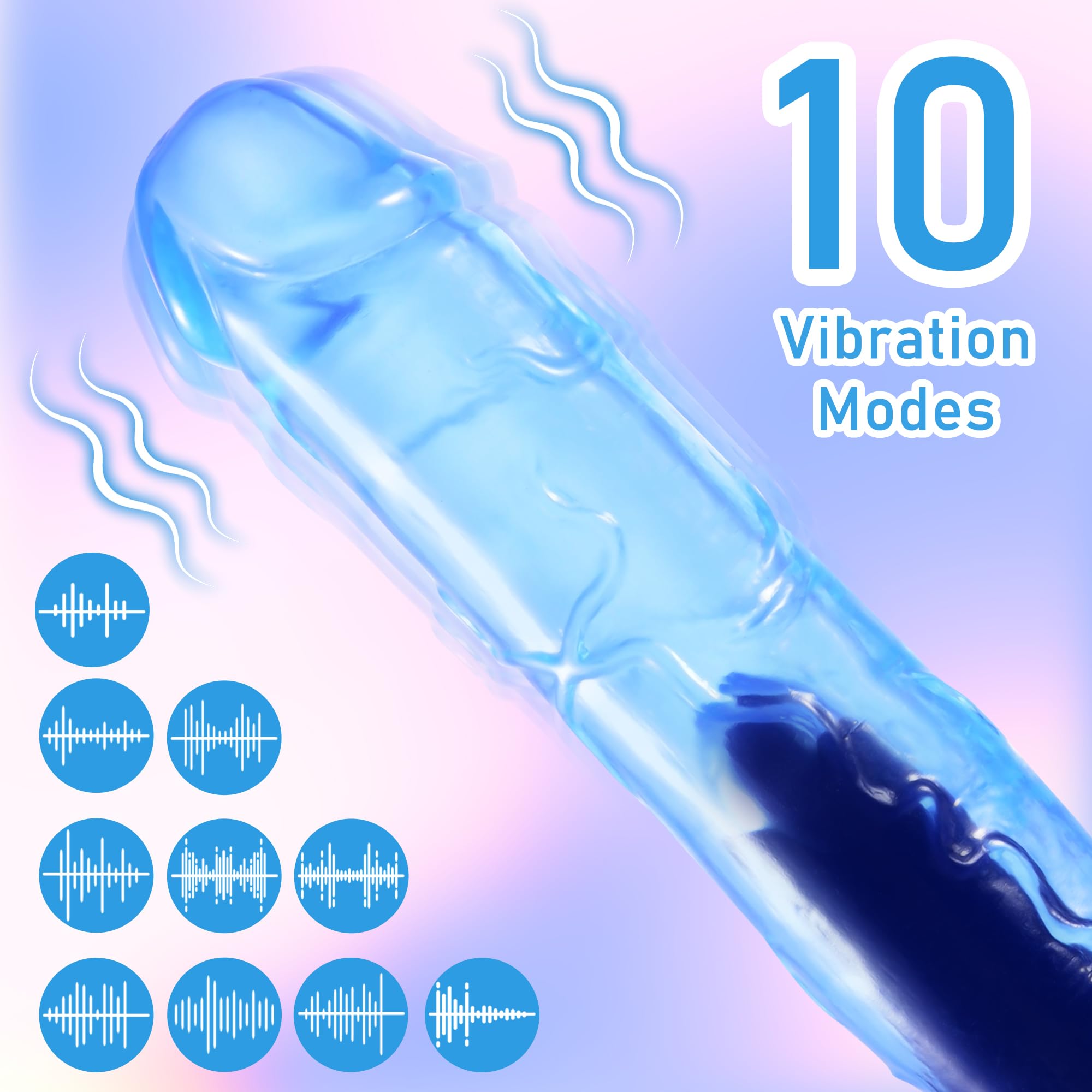 Realistic 7.7 Inch Blue Vibrating Dildo with Suction Cup - 10 Powerful Vibration Modes for G-Spot & Anal Stimulation - Adult Sex Toy for Women & Men - Perfect for Solo Play & Couples Intimacy