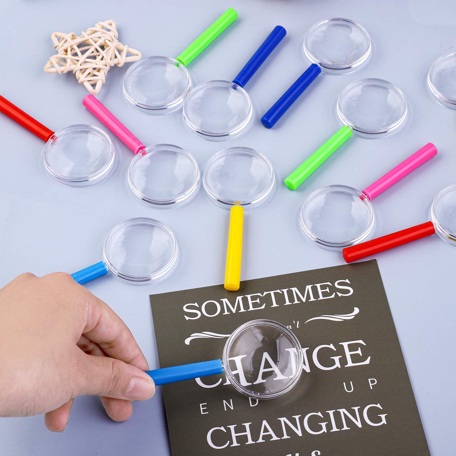 Colorful 12-Pack Plastic Magnifying Glasses for Kids Party Favors & Science Fun