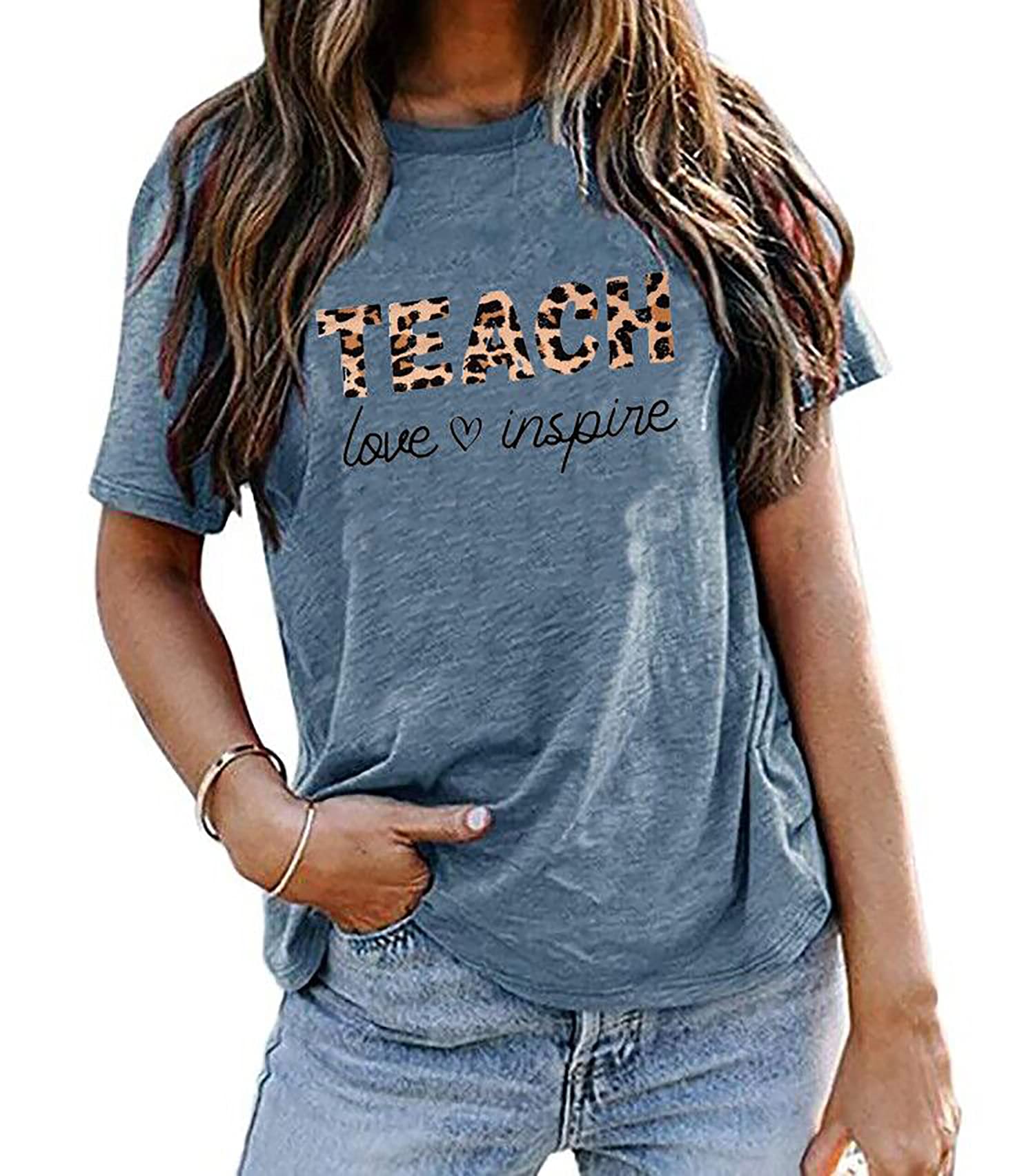 Inspirational 'Teaching Future Leaders' Graphic T-Shirt for Women Teachers - Motivational Gift Tee for Educators - Comfortable Cotton Top (Navy Blue, Large) - Perfect for Classroom, Teacher Appreciation Week & School Events