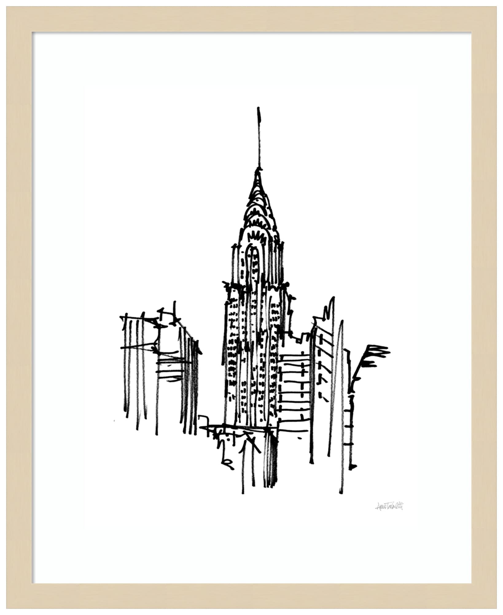 Amanti Art Framed Wall Art Print - 21x17 Chrysler Building Sketch by Anne Tavoletti | Modern Architecture Wall Decor | Contemporary Home & Office Artwork | Perfect for Living Room, Bedroom, Bathroom & Office Spaces
