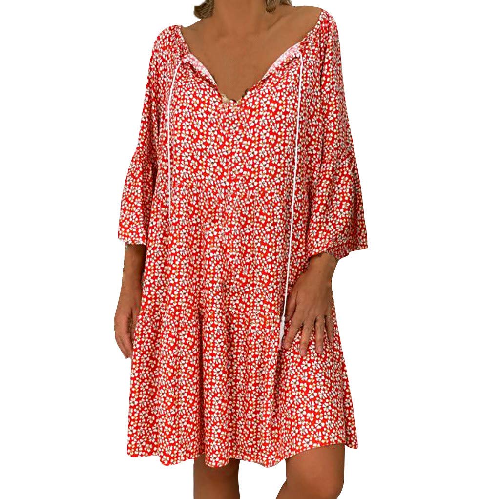 Women's Floral Print 3/4 Sleeve Casual Dress for Summer & Fall | Elegant Graphic Tea Dress for Women | Perfect for Office, Date Night & Weekend Outings