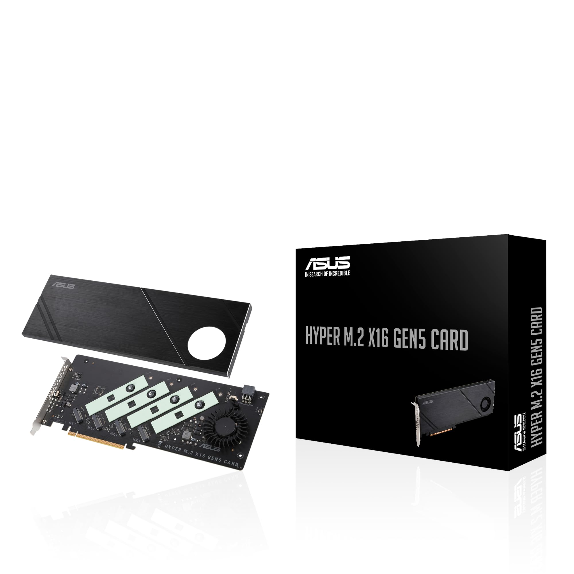 ASUS Hyper M.2 x16 Gen5 PCIe 5.0/4.0 Expansion Card - Supports 4 NVMe M.2 SSDs (2242/2260/2280/22110) up to 512Gbps, Compatible with AMD & Intel Platforms with RAID Support - Perfect for Gaming PCs, Workstations & High-Performance Computing