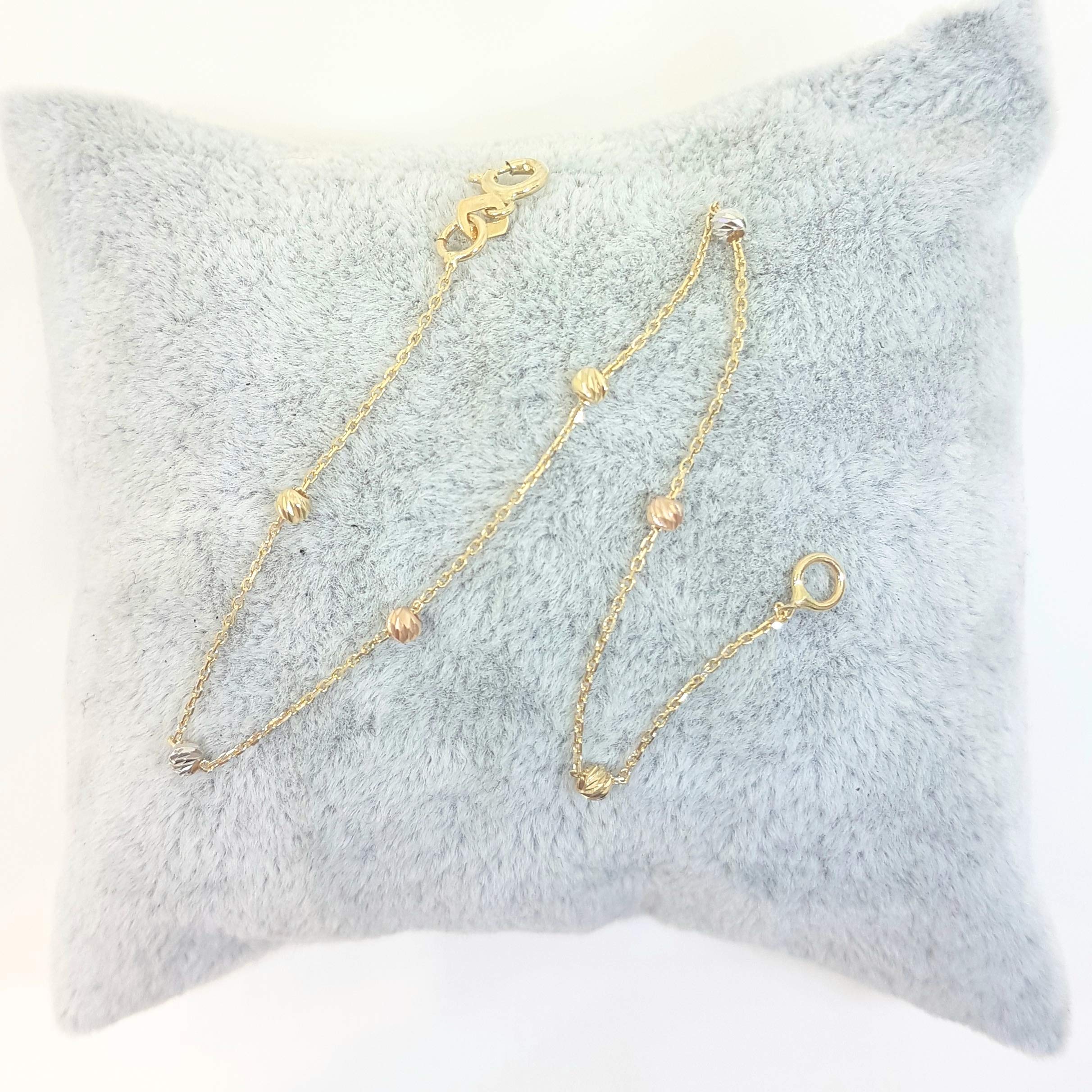 14K Real Solid Gold Single Row Beaded Ball Chain Bracelet for Women - Elegant Dainty Jewelry Gift for Her - Perfect for Everyday Wear, Special Occasions & Gifts