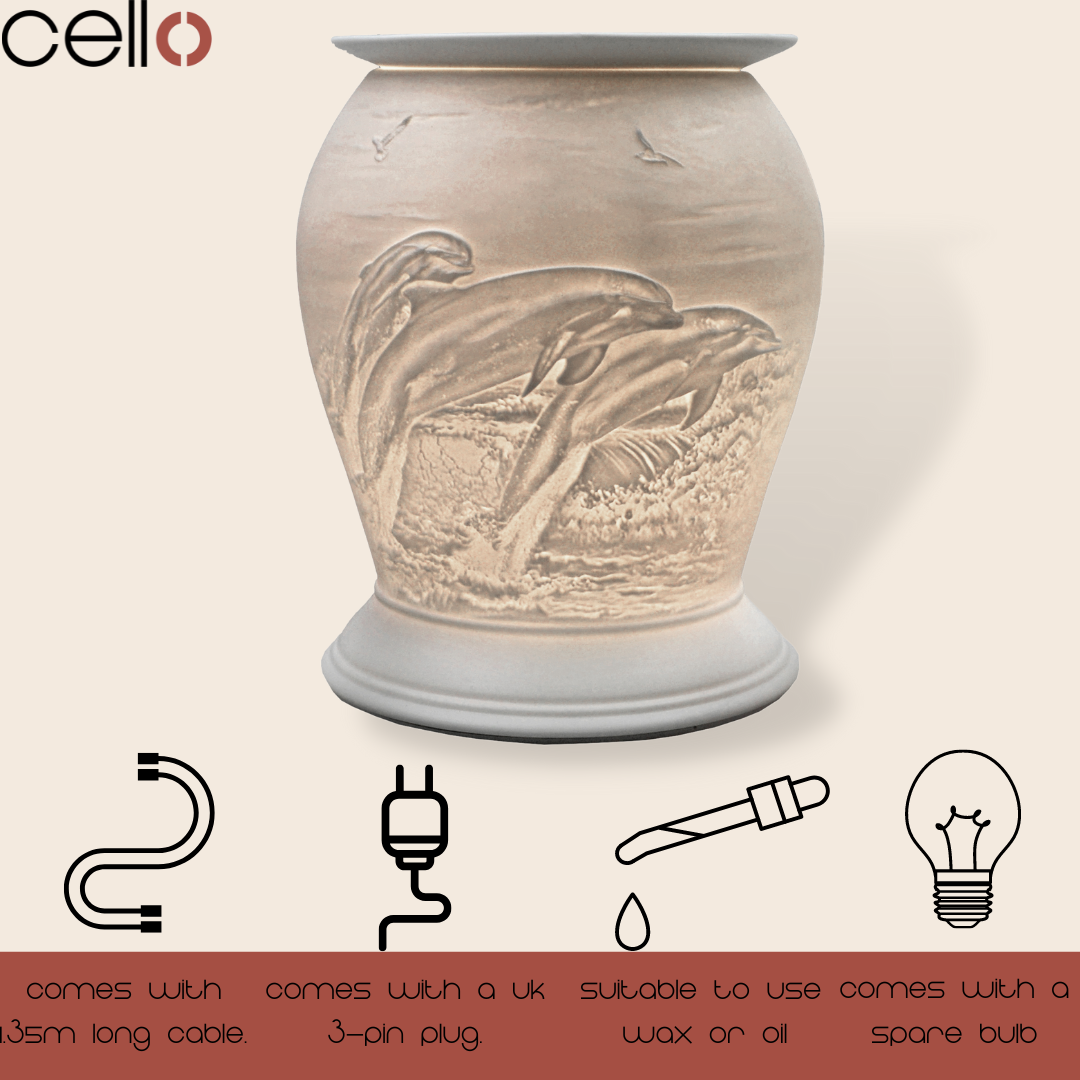 Premium Electric Wax Warmer with Porcelain Barrel - Cello & Dolphin Design for Home Aromatherapy, Relaxation, and Spa-Like Ambience
