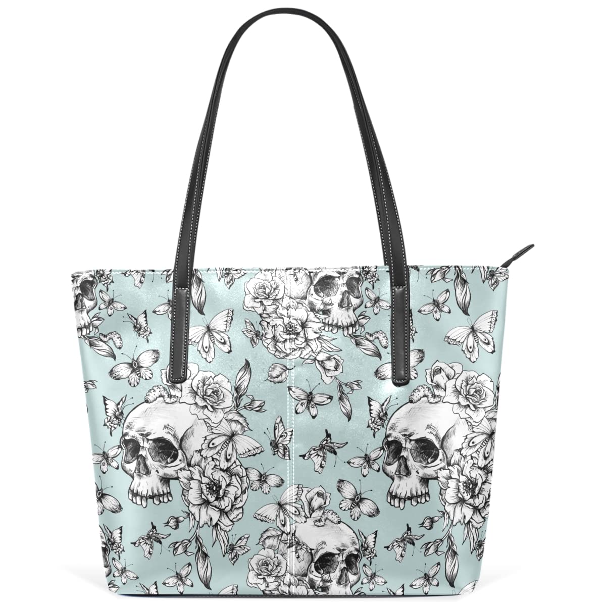 Gothic Rose Skull Tote Bag for Women - PU Leather Large Capacity Handbag for Work & Travel