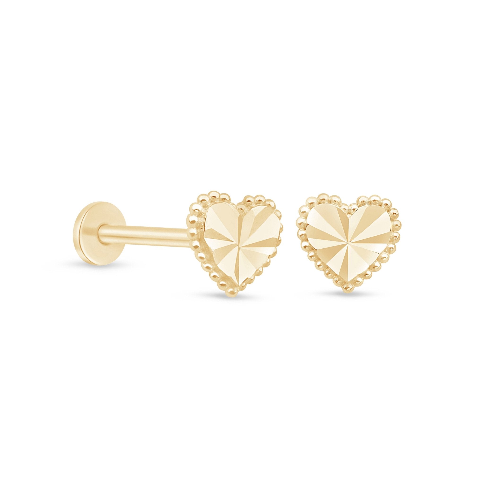 14K Yellow Gold Diamond-Cut Heart Stud Earrings for Women - Perfect for Valentine's Day Gifts, Anniversary Presents & Everyday Elegance