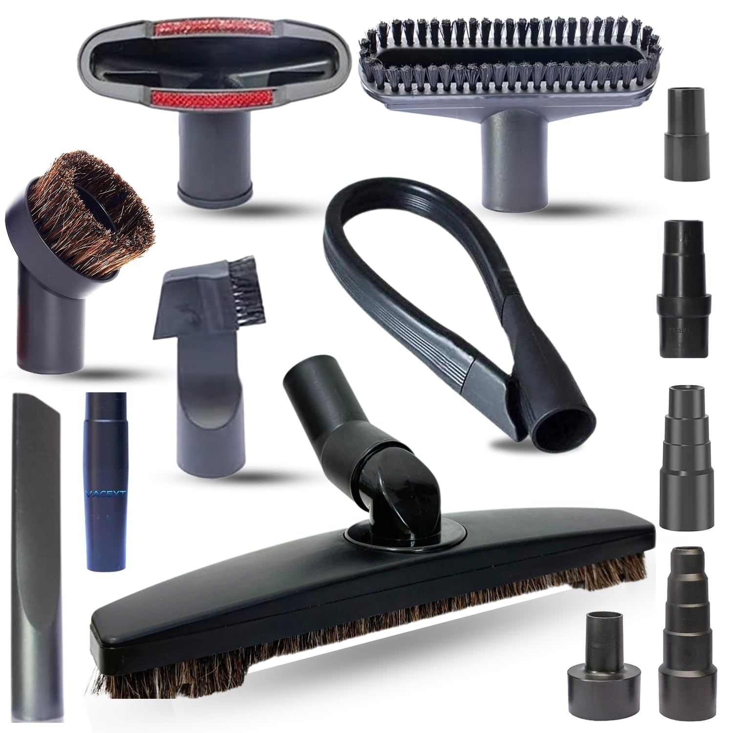 Universal Vacuum Attachments & Brushes Kit - 12-Piece Hardwood Floor Brush, Crevice Tool & Hose Adapters for Shop Vacs, Dryer Vents & Home Cleaning - Perfect for Pet Hair, Dust & Deep Cleaning Floors, Carpets & Tight Spaces