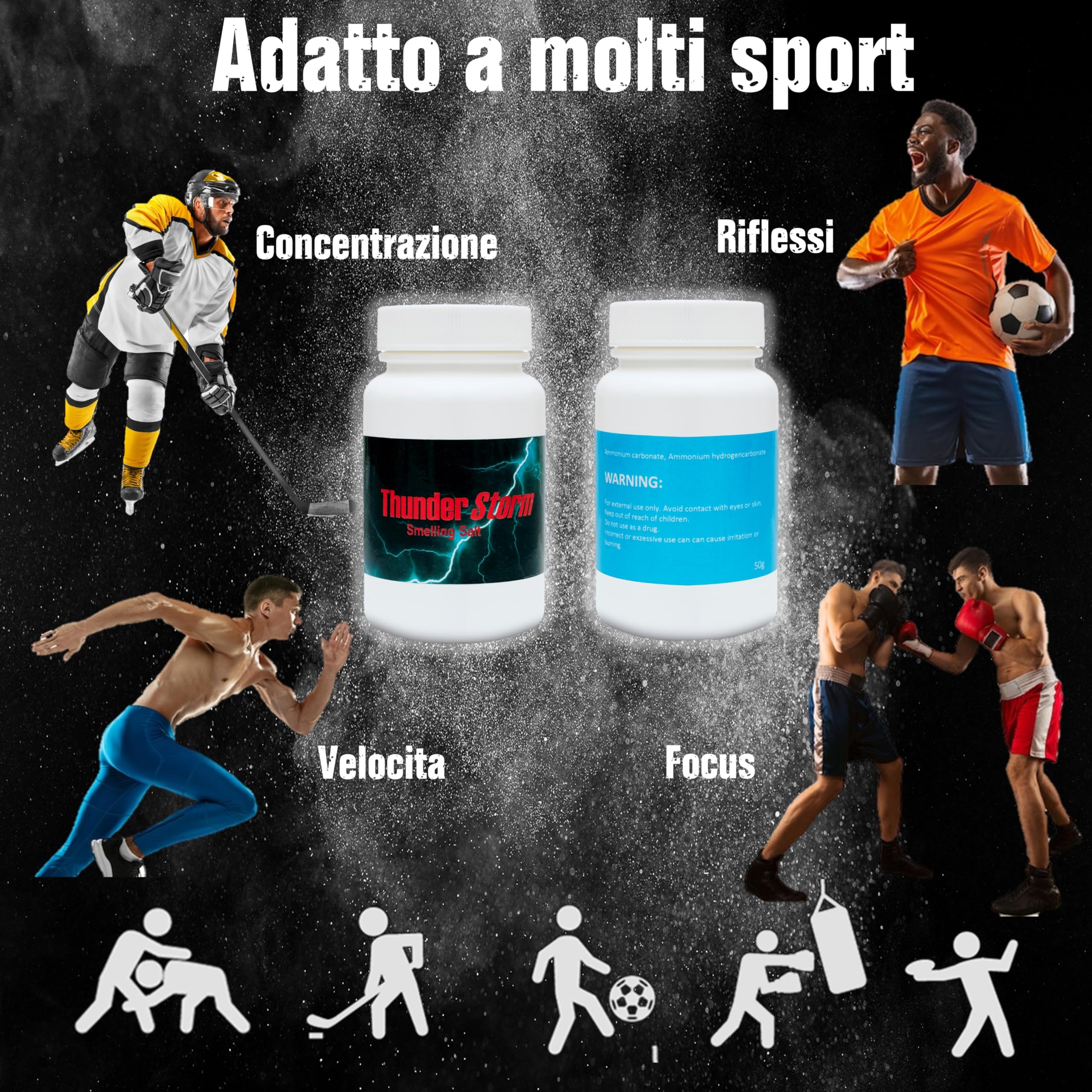 Thunderstorm Olfactory Salt - Ammonia Strength for Sports & Fitness - Boost Energy & Focus During Workouts, Gym, and Athletic Performance