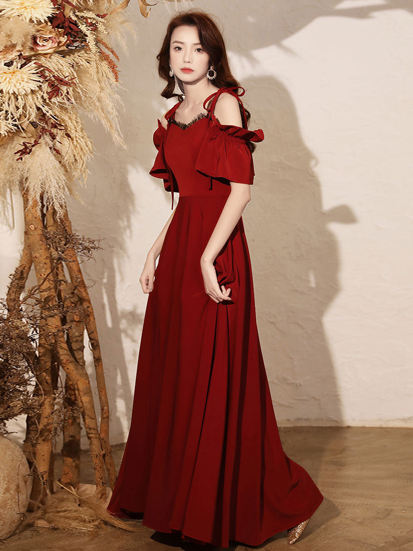 Elegant Burgundy Satin Long Prom Dress for Women - Formal Evening Gown for Homecoming, Wedding, and Special Occasions