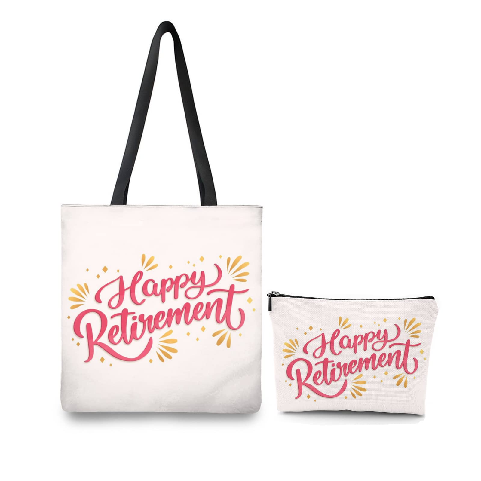 2 Pack Retired Decorations Canvas Tote Bag & Makeup Bag Set - Perfect Retirement Gifts for Women, Wife - Ideal for Travel, Work, Shopping & Daily Use