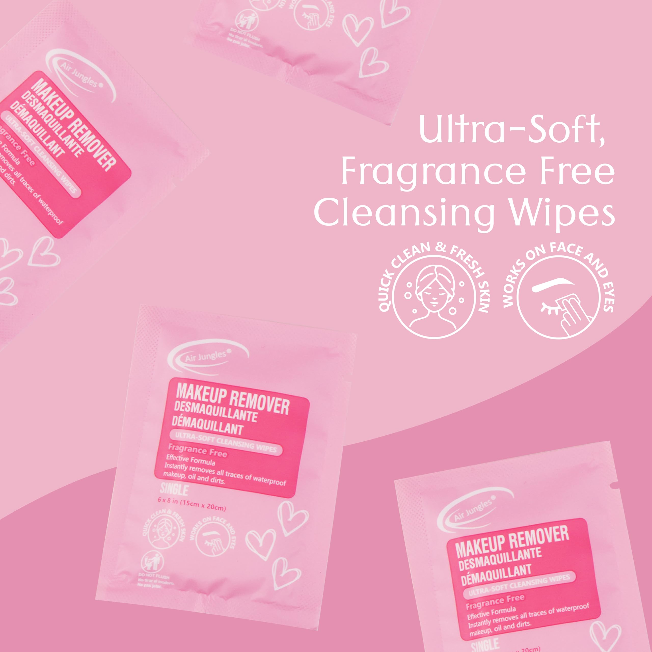 Air Jungles Fragrance-Free Makeup Remover Wipes - 25 Extra Large Singles (6