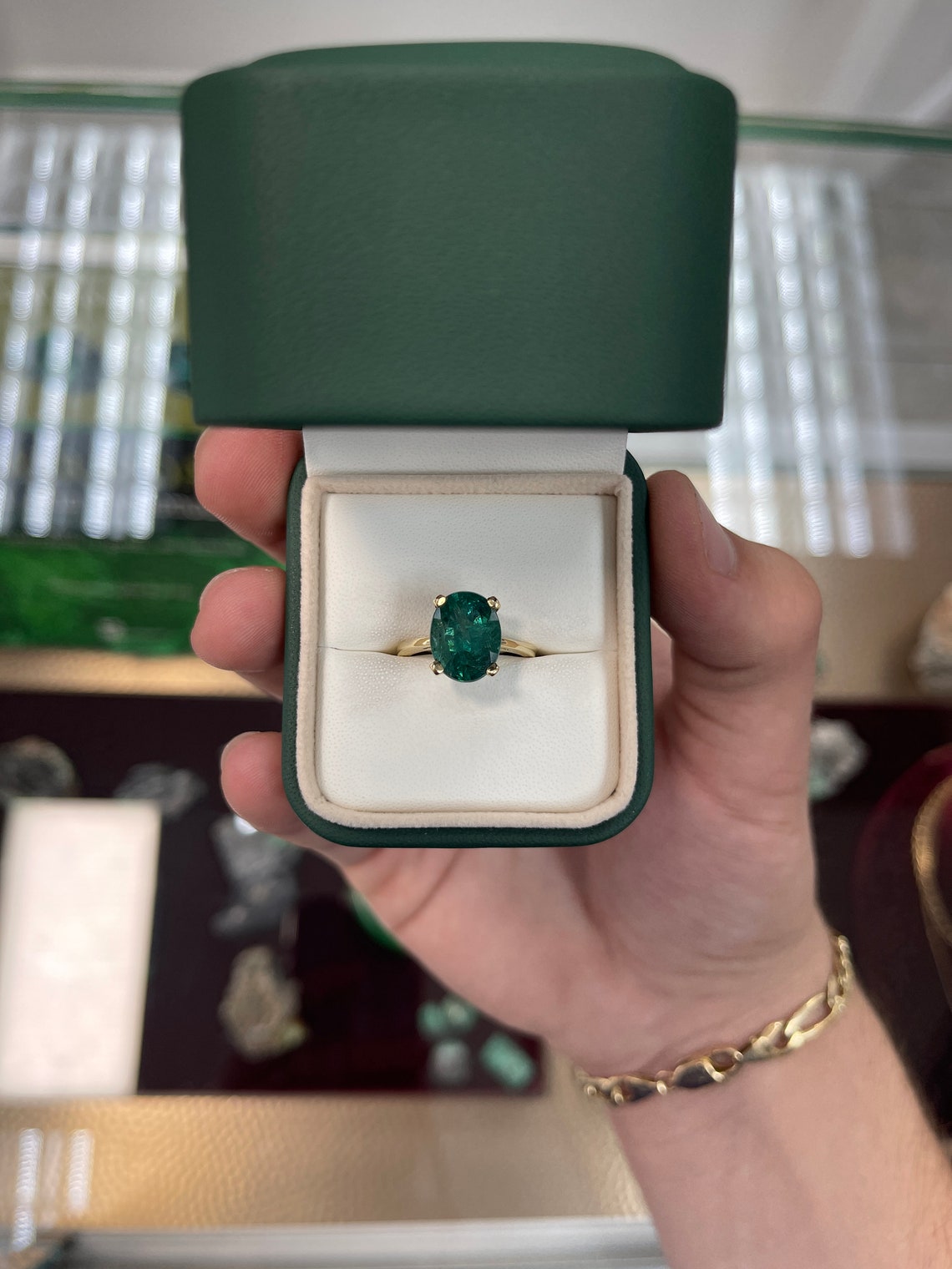 3.31cts 14K Natural Oval Cut High Quality Dark Emerald Solitaire Gold Ring for Women – Elegant Engagement, Wedding, Anniversary Gift – Perfect for Special Occasions & Everyday Luxury