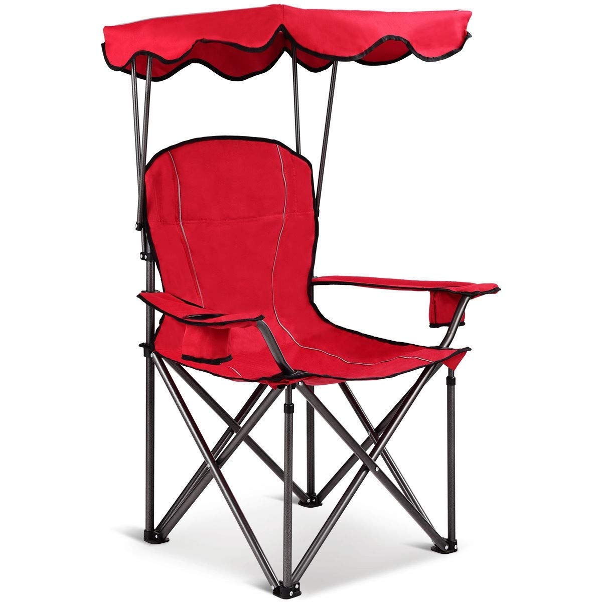 Renetto Portable Folding Beach Canopy Chair with Cup Holders - Best Selling Lounge & Picnic Chair for Outdoor Relaxation (Red) - Perfect for Beach, Camping, Backyard and Poolside Use