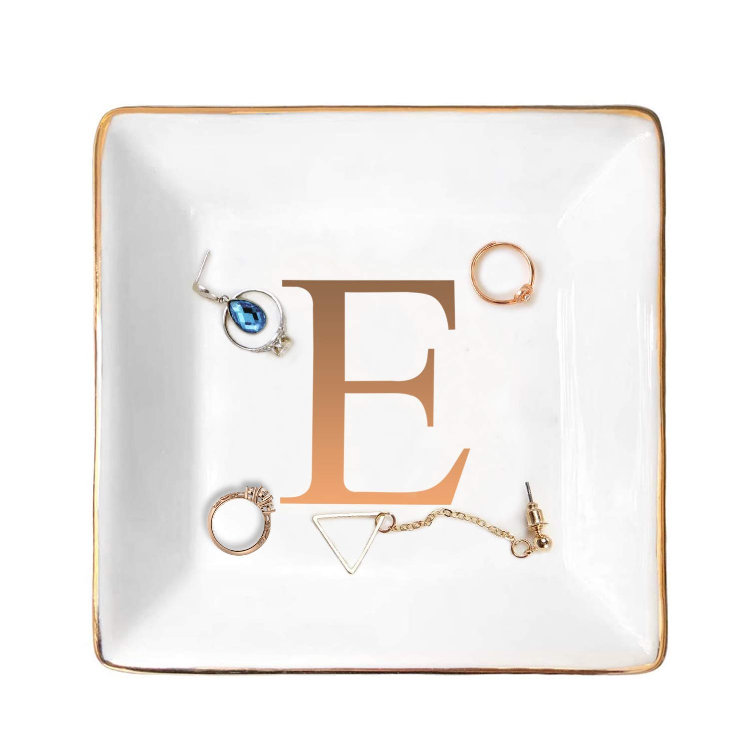 Personalized Ceramic Jewelry Tray with Gold Initials - Engraved Ring Dish, Trinket Bowl & Key Holder - Unique Wedding, Engagement Gift for Bridesmaids - Perfect for Dresser Organizer, Gift Giving & Home Decor