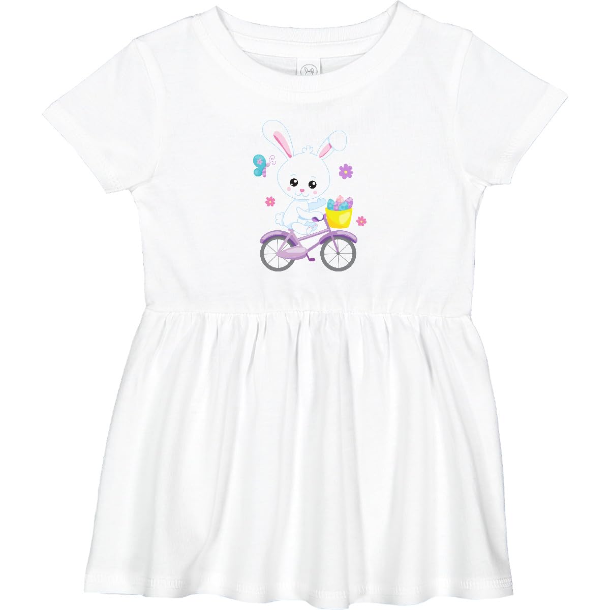 Inktastic Happy Easter Bunny on Bicycle with Pastel Flowers Baby Girl Dress - Cute Easter Outfit for Infants, Spring Photoshoot & Holiday Celebration