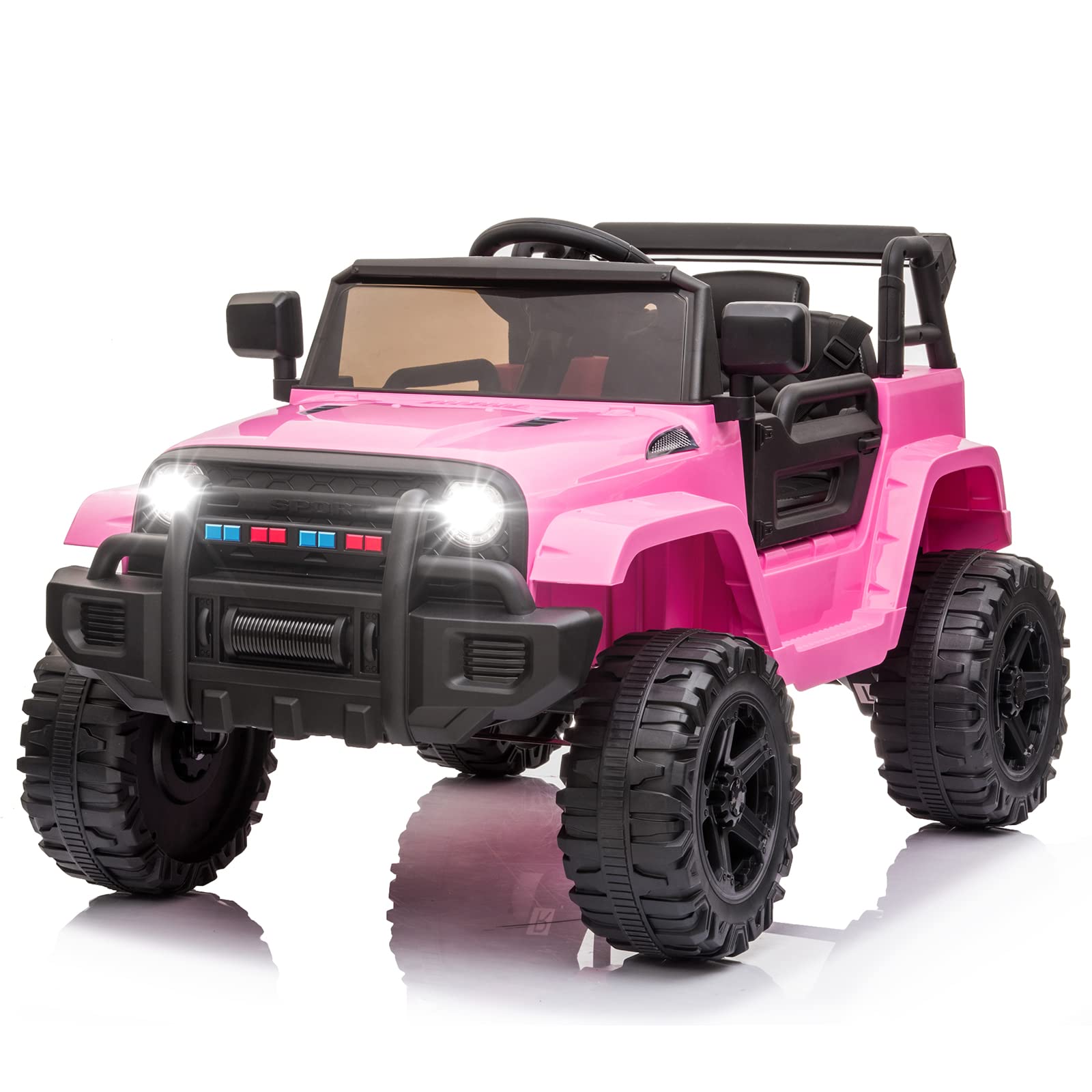 **12V Kids Ride On Truck with 2.4G Remote Control - Electric Ride-On Car for Ages 3-5 | 3 Speed Modes, Spring Suspension, LED Lights, Horn, Music Player & Seat Belts - Pink | Perfect for Indoor & Outdoor Play, Birthday Gifts & Toddler Fun**