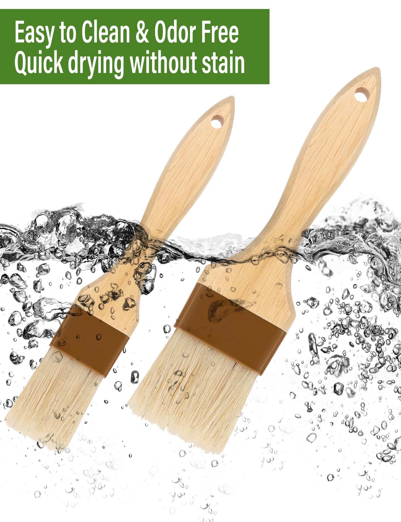 Natural Bristle Pastry Brush Set - 2 Pack Wooden Handle for Baking, BBQ & Cooking | Oil, Butter & Sauce Application