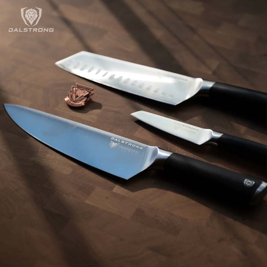 Premium 3-Piece Knife Block Set with Black Handle - Vanquish Series | NSF Certified | Dalstrong | Perfect for Home Chefs & Professional Kitchens
