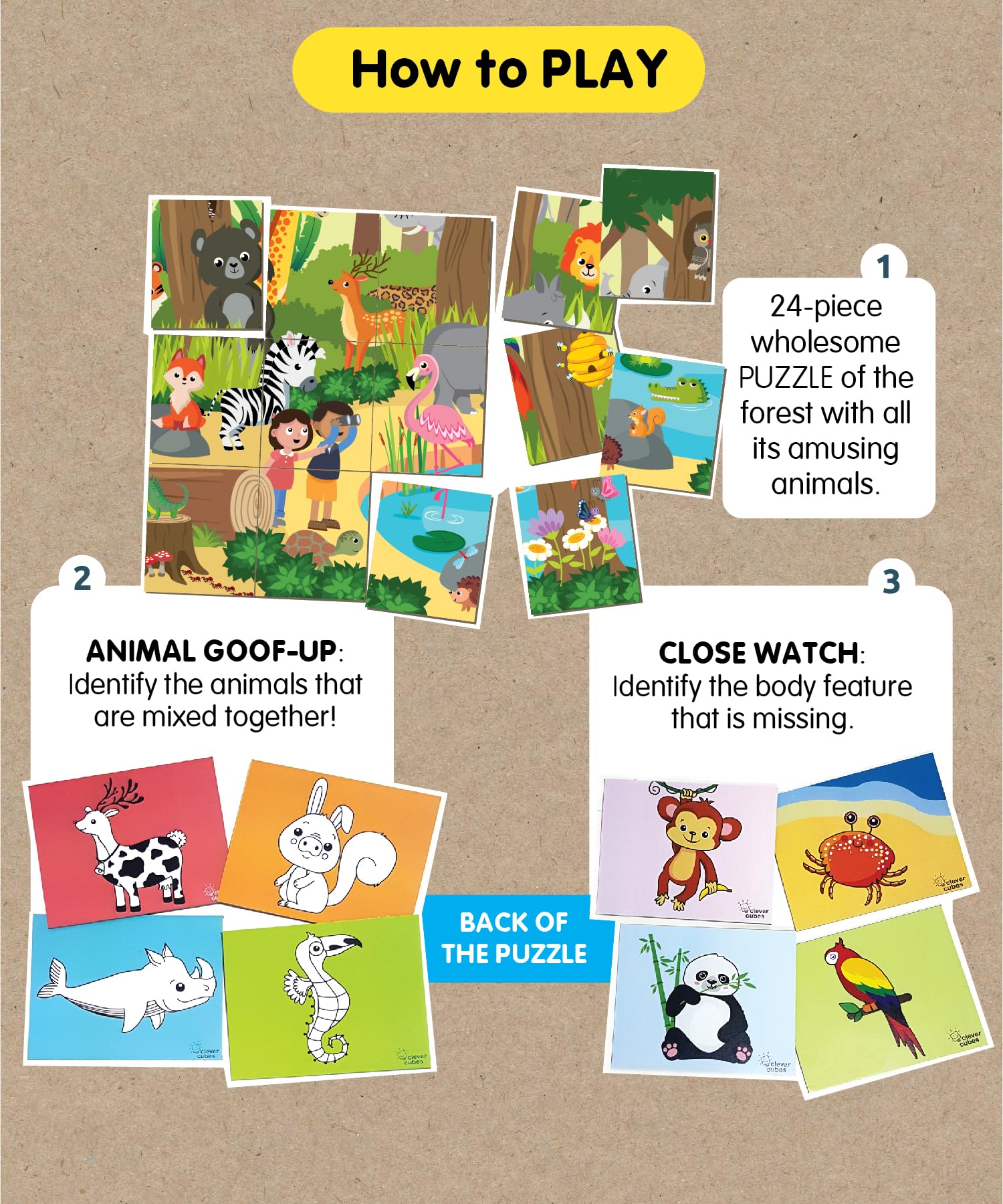 Clever Cubes Amusing Animals - Fun & Educational Activity Games for Kids | Perfect Birthday Party Favors, Classroom Rewards & Learning Gifts