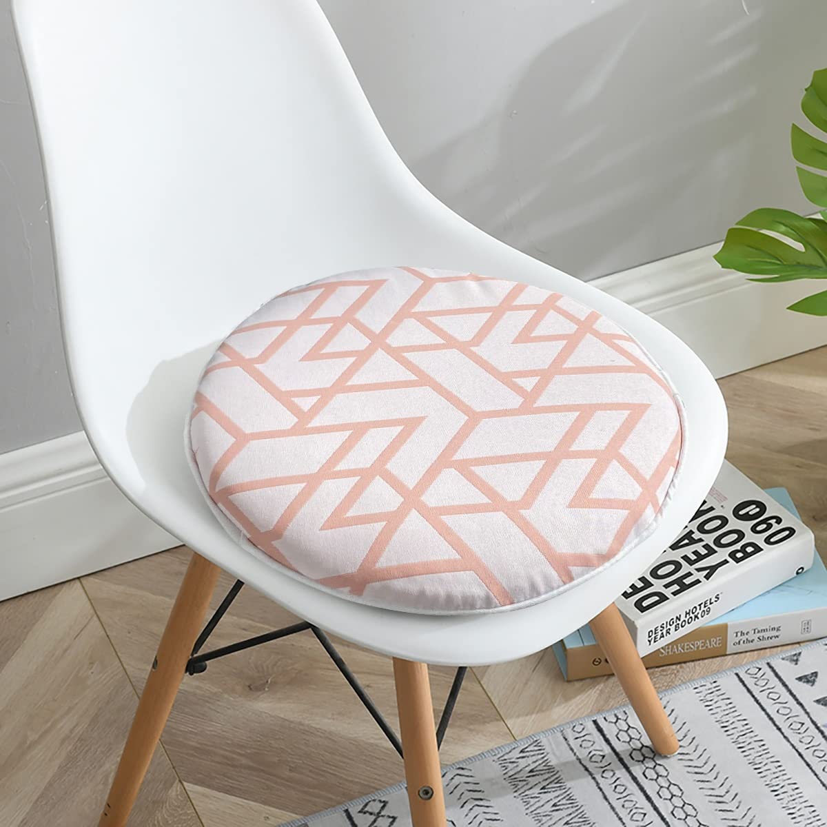 Bistro Chair Cushions Set of 2 - 16x16 Inch Pink Outdoor Seat Cushions with Geometric Triangle Design - Waterproof Round Patio Chair Pads for Dining Chairs, Garden Furniture & Outdoor Decor