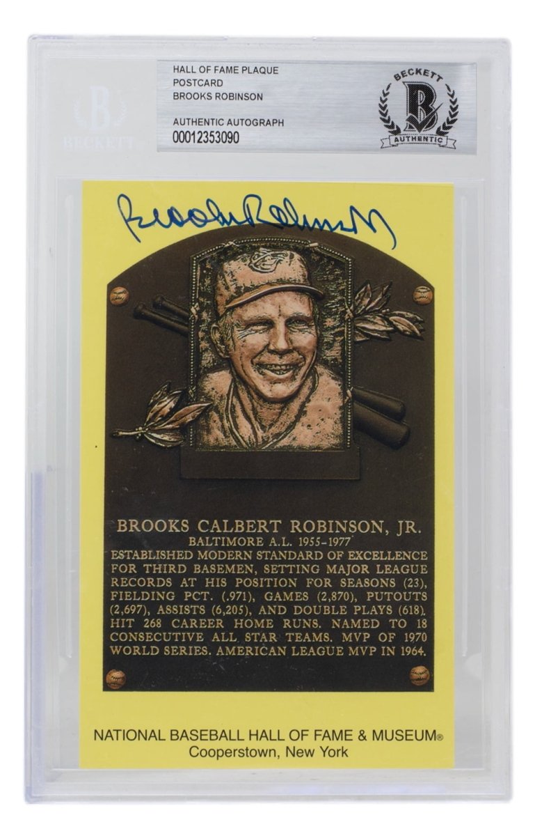 Brooks Robinson Autographed Slabbed Baltimore Orioles Hall of Fame Plaque Postcard BAS 090 - Perfect for Baseball Memorabilia Collectors & Sports Fans Display