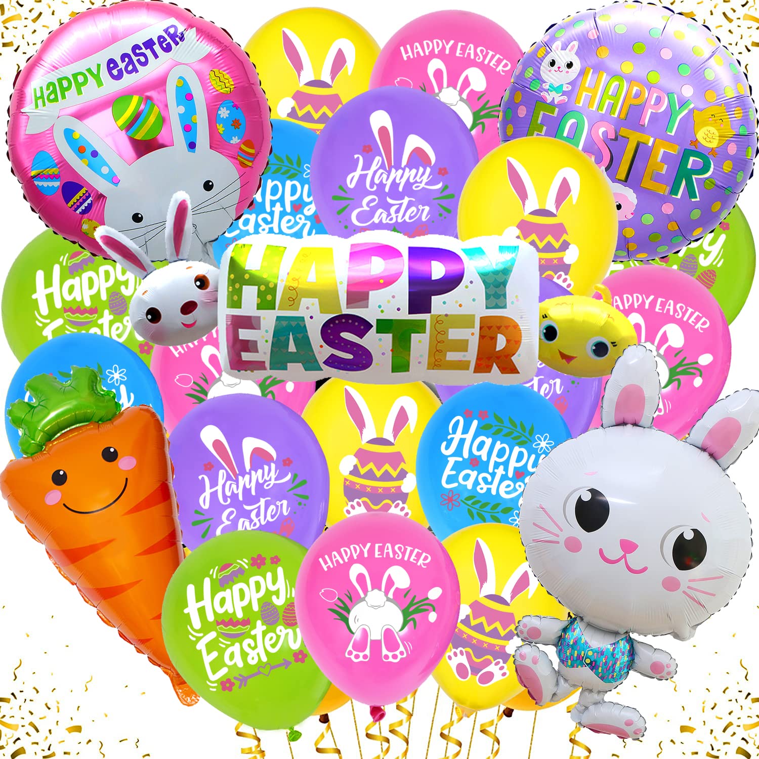 35Pcs Happy Easter Balloons Decorations - Spring Bunny Latex Balloons for Easter Party, Birthday & Spring Decor - Easter Egg Hunt, Garden Party & Home Decoration Supplies