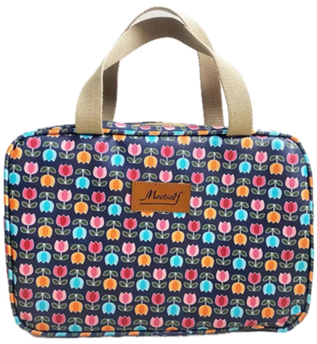 Large Makeup Bag for Women Travel - Little Flower Blue Cosmetic Organizer
