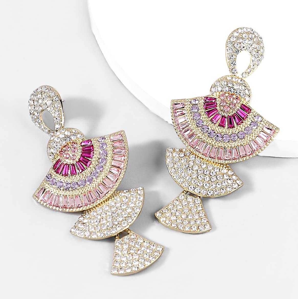 Bohemian Beaded Fan Earrings for Women - Sparkling Multi-Layer Geometric Drop Dangle Earrings in Zinc | Perfect for Boho Jewelry, Party, Wedding & Casual Wear