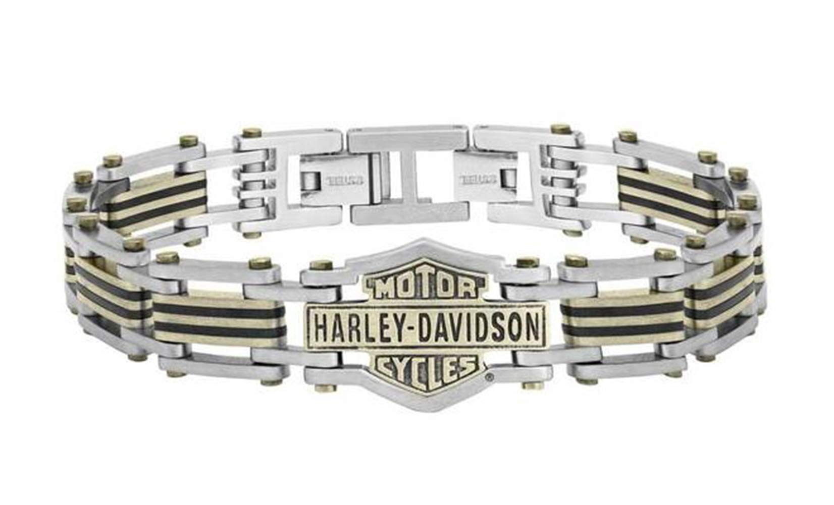 Harley-Davidson Men's Stainless Steel Gold Tone & Steel Chain Bracelet - Premium Biker Jewelry for Motorcycle Enthusiasts - Perfect for Riding, Gifts & Everyday Wear