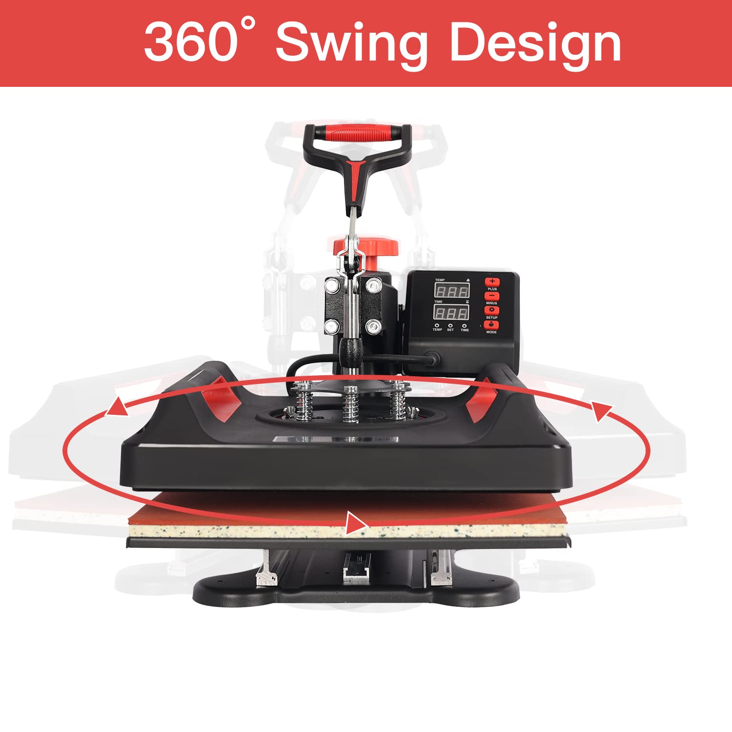 UKPRESS 8-in-1 Heat Press Machine 38x38cm with Digital Control - Sublimation Printing for T-Shirts, Mugs, Hats & More - 360° Swing Away Design (Red) | Perfect for DIY Crafts, Small Business & Custom Apparel Printing