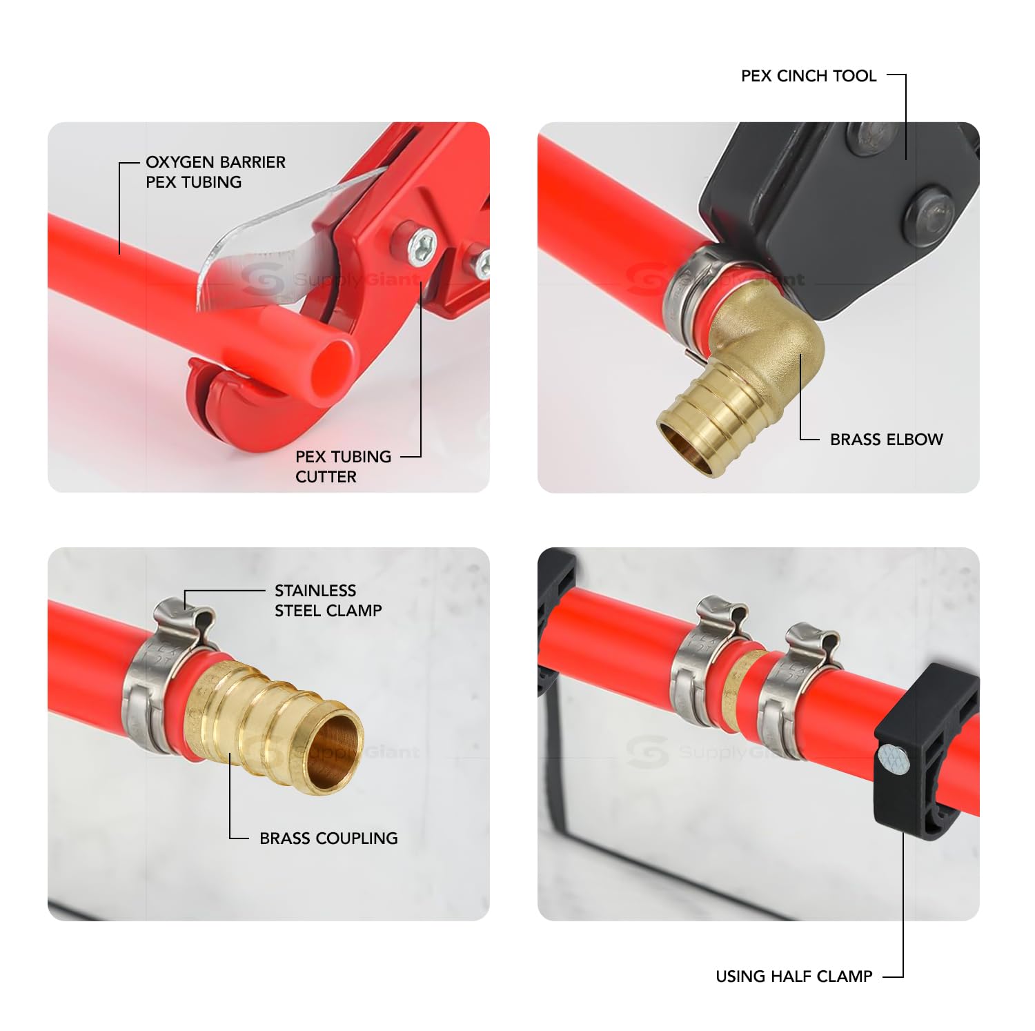 3/4-Inch PEX Plumbing Starter Kit with Crimper & Cutter Tools - Includes Brass Elbow & Coupling Fittings, Cinch Clamps, Half Clamps, 2 Rolls of 3/4-In X 100ft PEX Tubing - Perfect for DIY Home Plumbing Repairs and Water Supply Installations