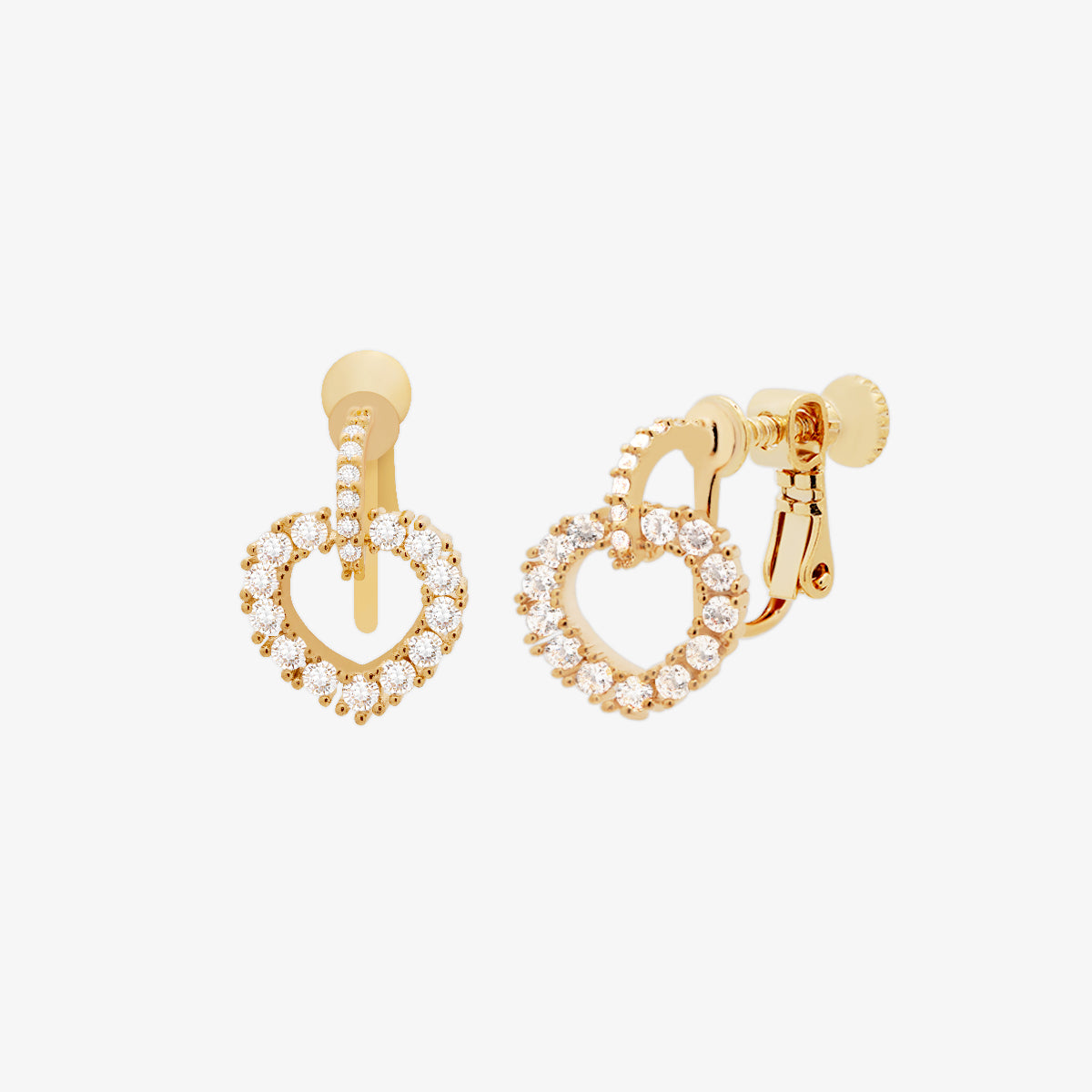 Cubic Double Heart Clip-On Earrings for Women - Hypoallergenic Fashion Jewelry - Perfect for Parties, Weddings & Everyday Wear