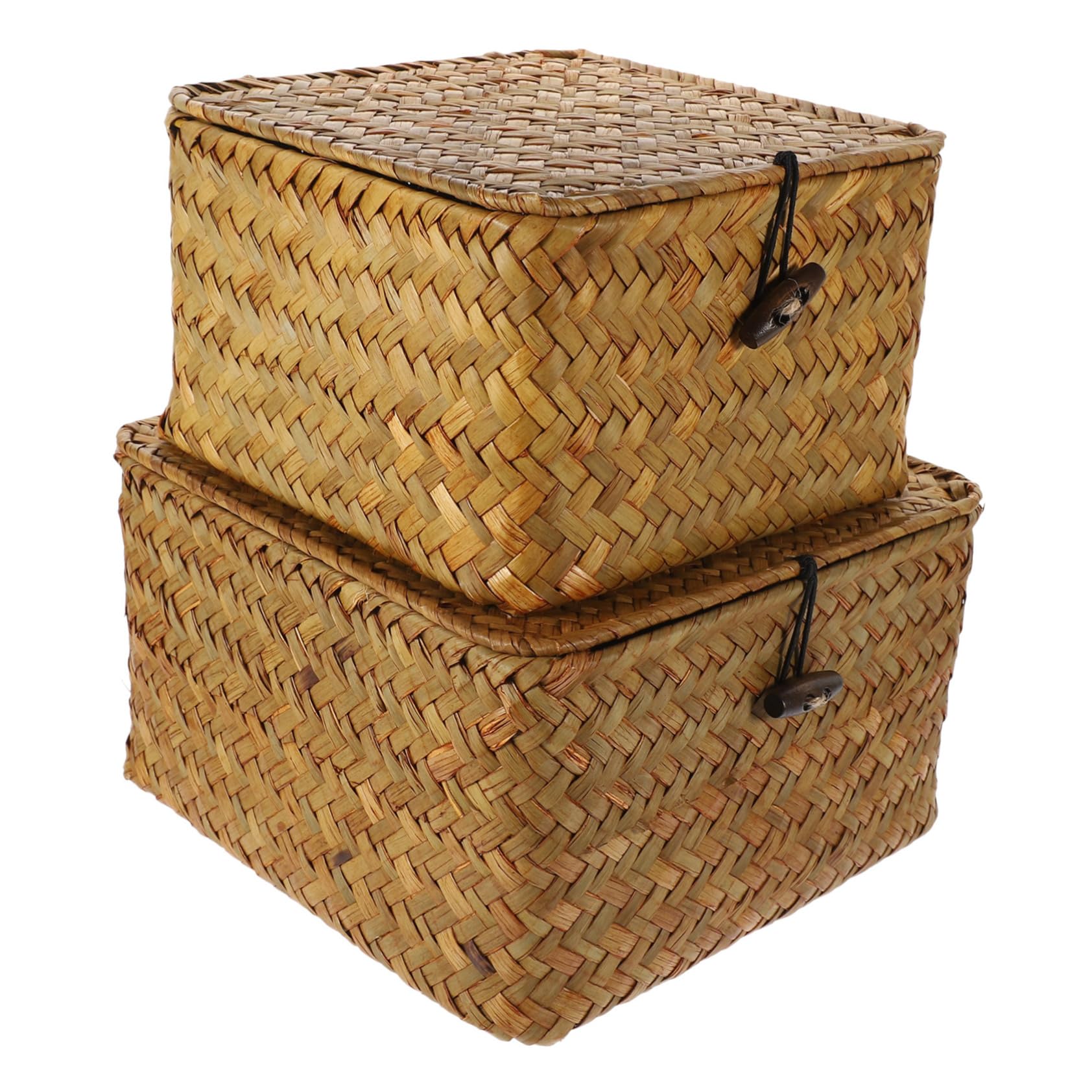 Vintage Woven Storage Baskets with Lids - 2-Piece Set for Home Office Organization | Desktop & Shelf Storage Solutions | Perfect Gift for Family & Friends | Ideal for Organizing Stationery, Cosmetics, or Craft Supplies
