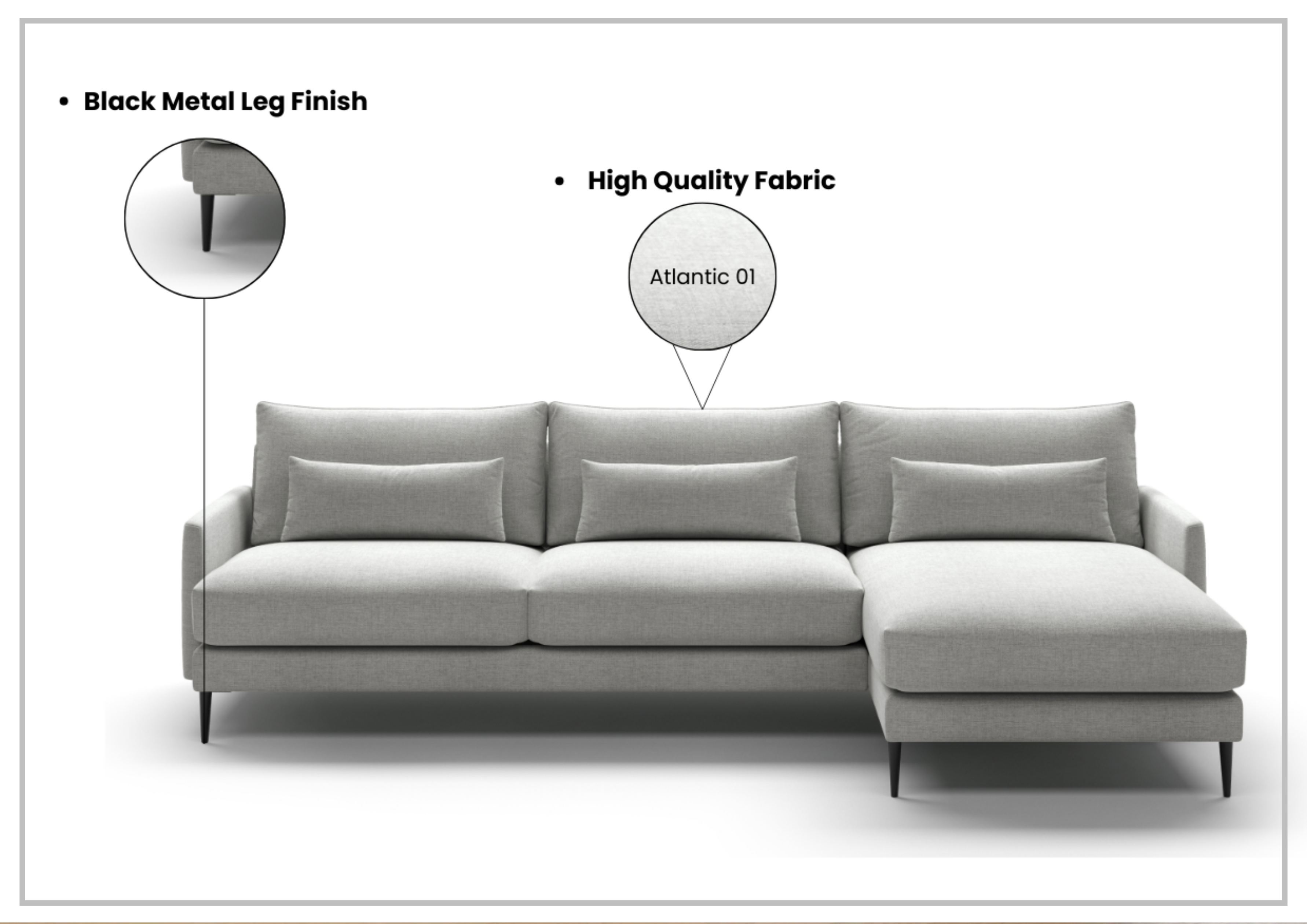 Luonto Liam Fabric Sofa Sectional with Reversible Chaise - Modern L-Shaped Couch for Living Room, Family Room & Apartment - Comfortable & Stylish Home Furniture