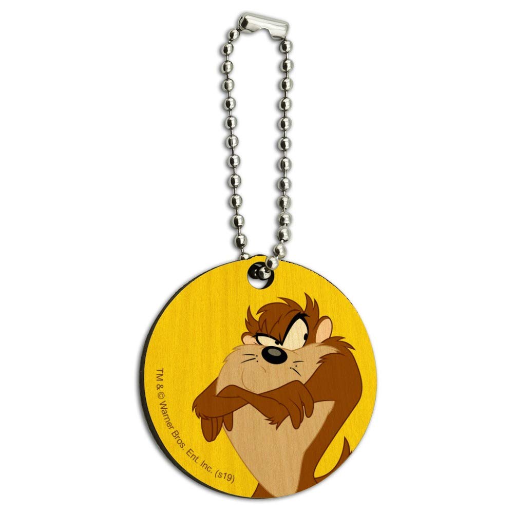 Looney Tunes Taz Wooden Round Keychain - Durable Wood Key Ring with Classic Cartoon Design - Perfect for Keys, Backpacks, and Gifts