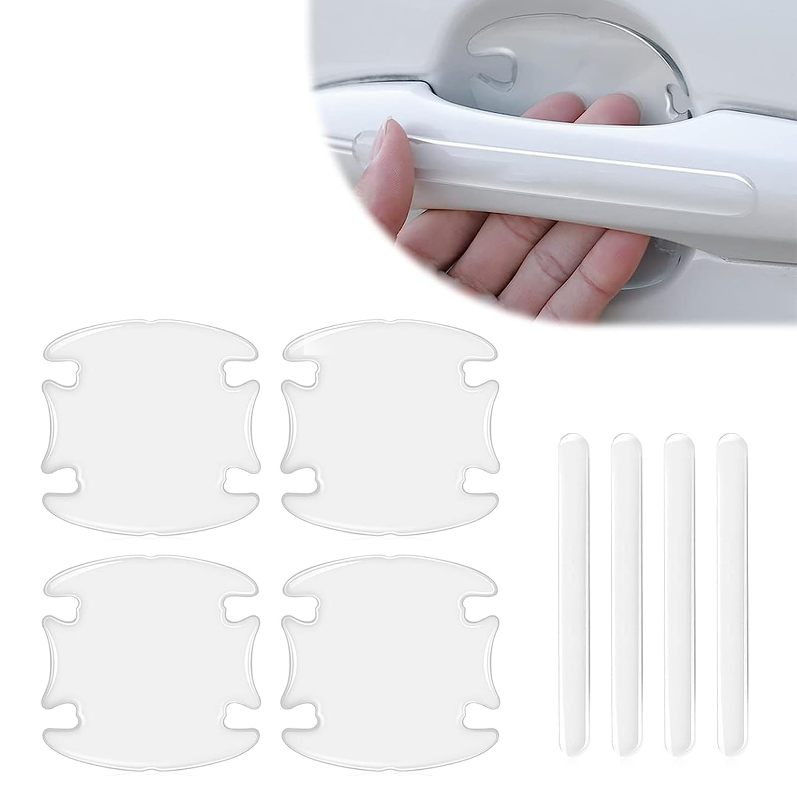 8 PCS Universal Car Door Handle Protector Stickers - Transparent Scratch-Resistant Film for Door Bowls & Handle Cups - Fits Most Vehicles | Perfect for Daily Commute, Road Trips & Car Protection