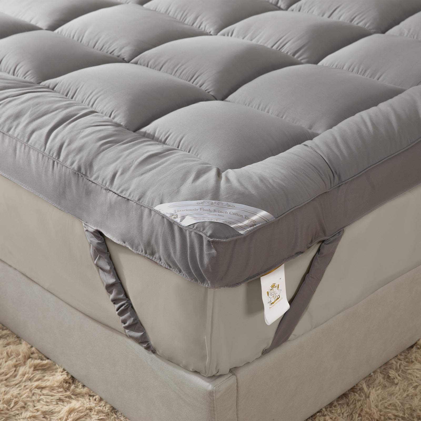 Soft Pillow Top Mattress Topper King Size - Extra Thick Plush Bed Topper for Firm Mattress with 100% Cotton Cover, Relieves Back Pain, Fits 6”-22” Mattress (Grey) - Perfect for Side Sleepers & Pressure Relief in Master Bedroom