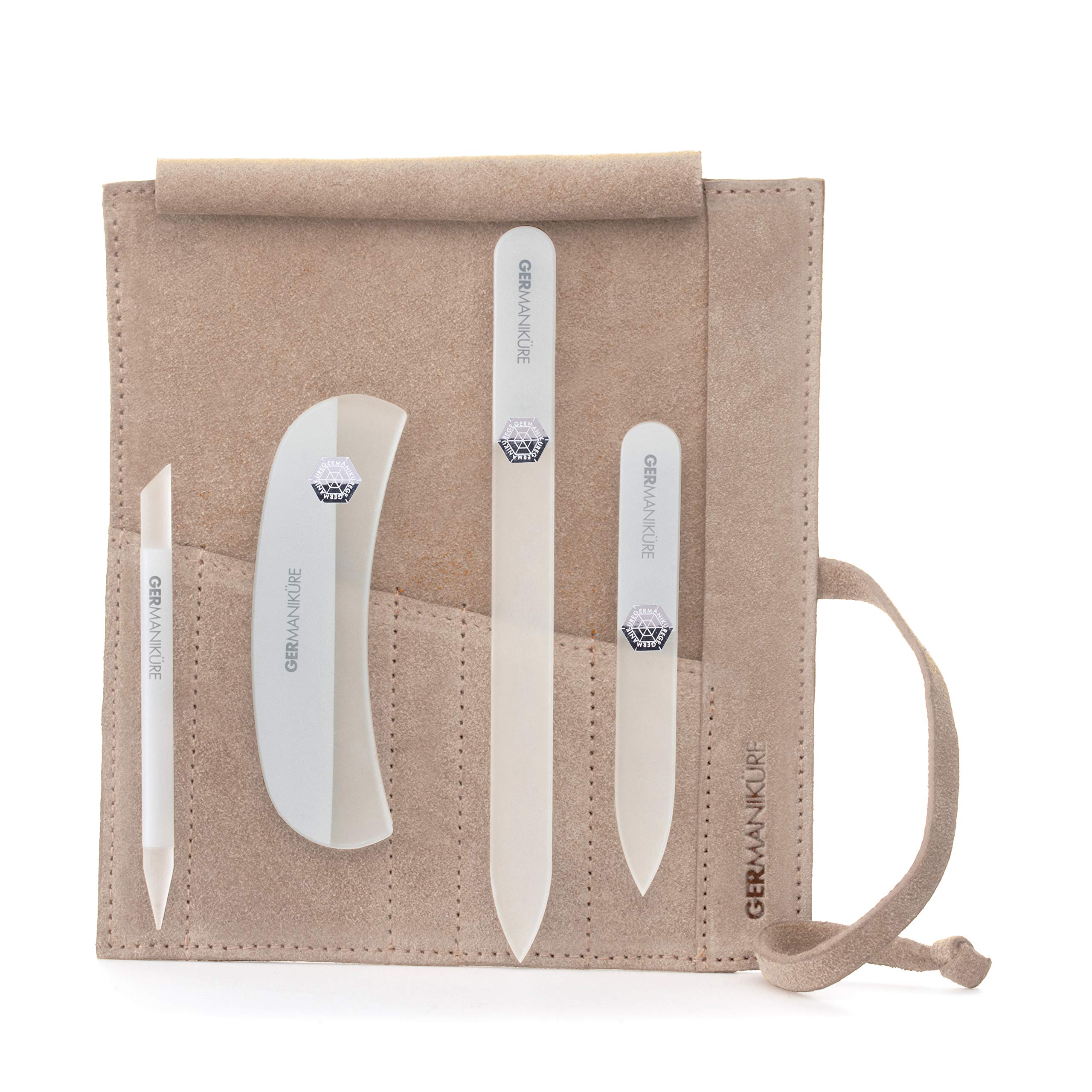 Premium Czech Glass Nail File Set with Suede Case - Professional Manicure & Pedicure Kit - Crystal Glass Cuticle Pusher & Callus Remover - Perfect for Home Salon & Travel Nail Care