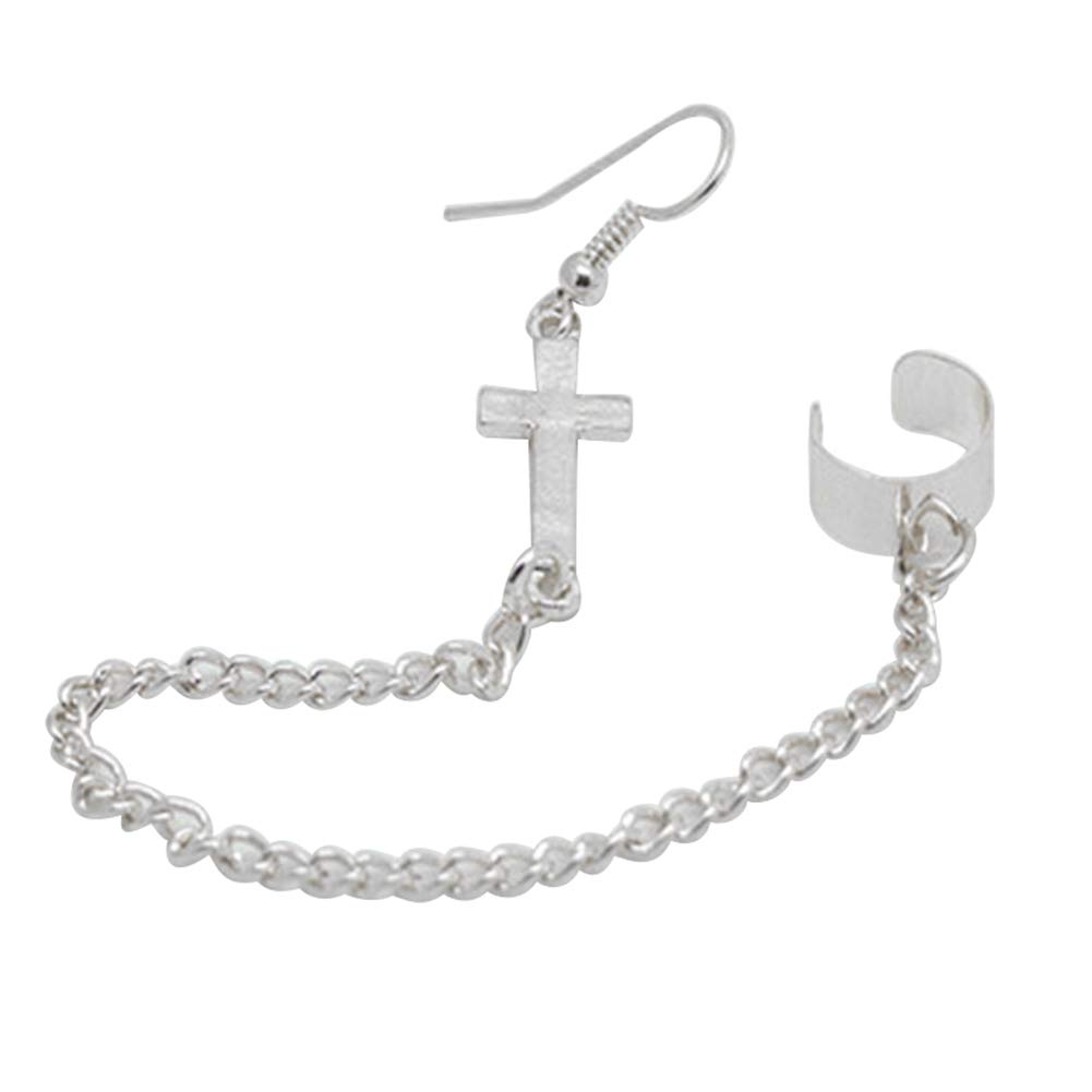 Fashion Stud Drop Dangle Earrings for Women - Punk Cross Charm Chain Cartilage Ear Cuff Set - Trendy Jewelry Gift for Girls (Perfect for Parties, Concerts & Everyday Wear)