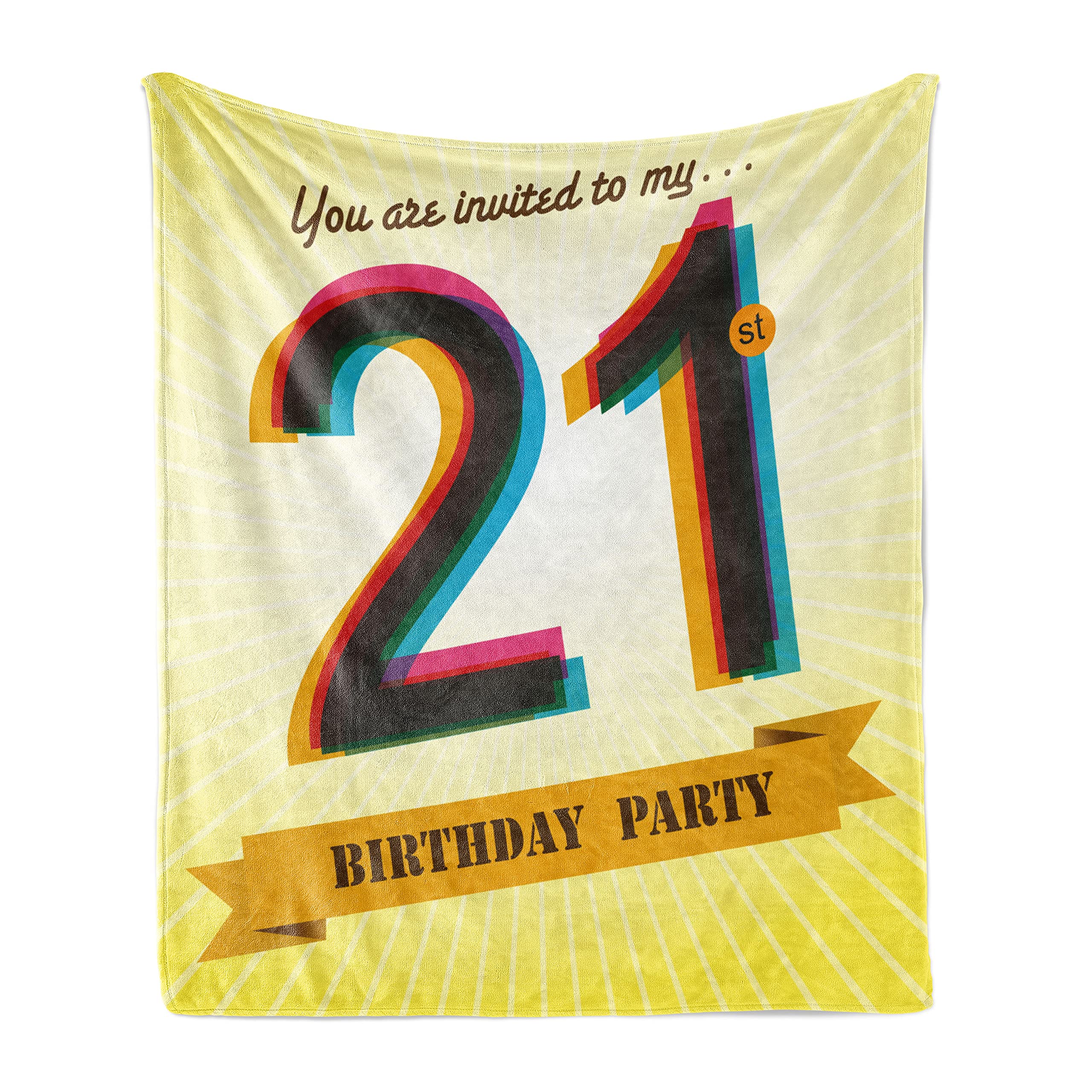 Ambesonne 21st Birthday Party Throw Blanket - Soft Flannel Fleece Accent Blanket for Couch, Bed & Decor (50