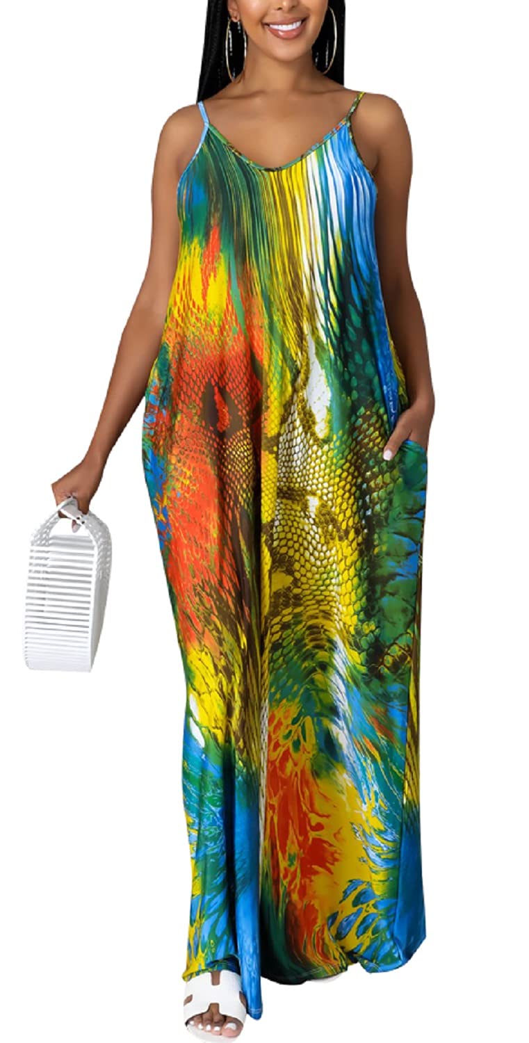 Glozeplus Women's Maxi Dress - Floral Printed Bohemian Long Sundress with Pockets for Beach, Vacation & Summer | Casual Wear, Outdoor Activities, Date Night