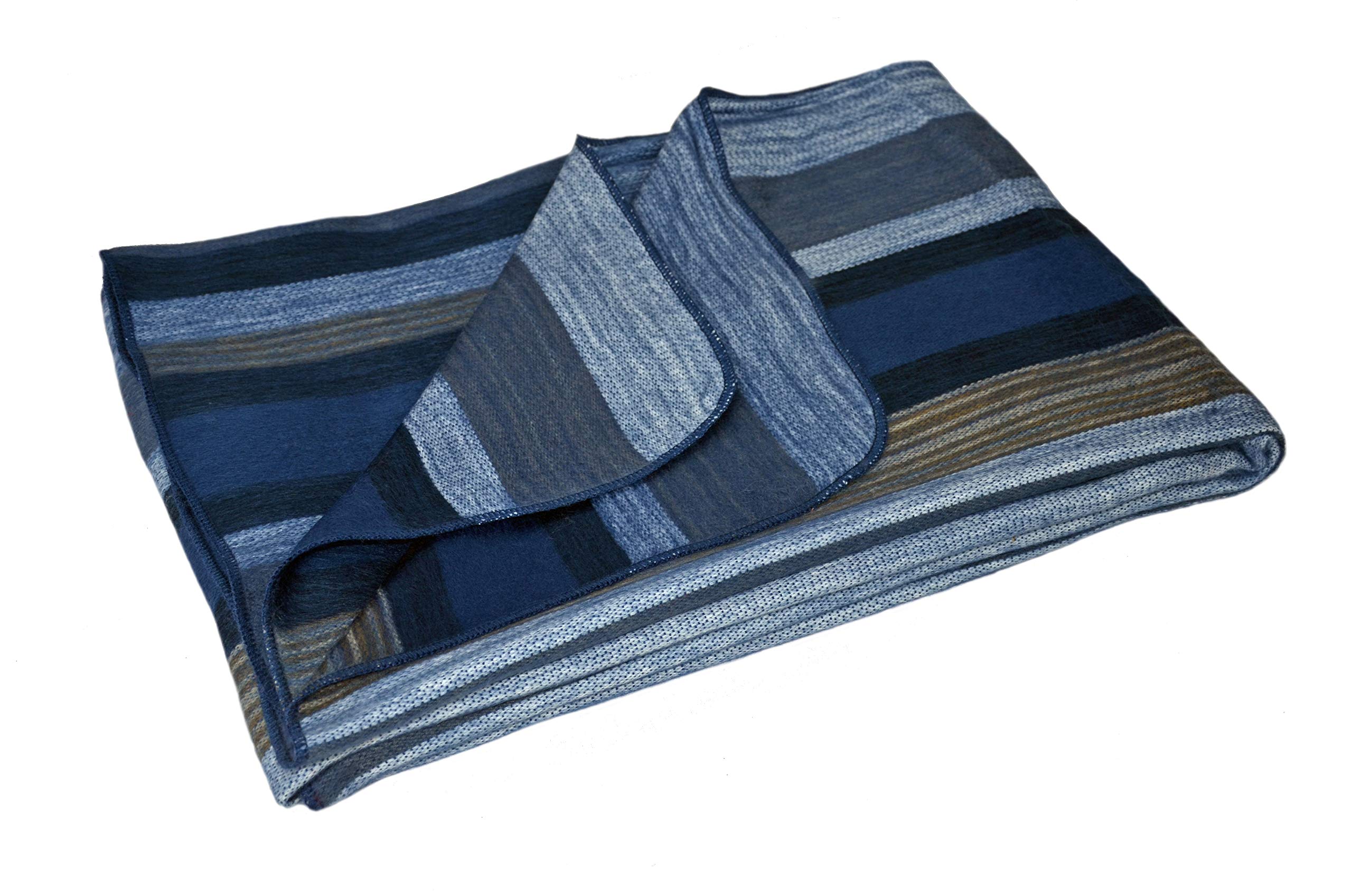Handmade Ecuadorian Alpaca Wool Blanket - Soft Small Throw with Stripe Design in Pink & Blue Shades - Perfect for Sofa, Bed & Cozy Home Decor