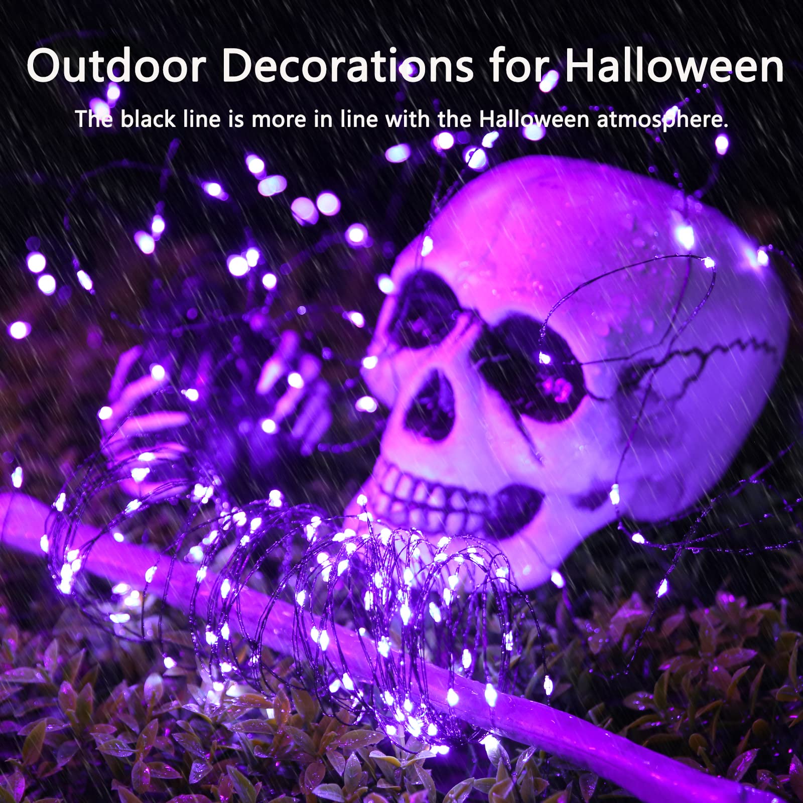 Lomotech 2 Pack Solar Halloween Lights - 66ft 200LED Purple Waterproof Fairy String Lights with 8 Modes for Outdoor Halloween Party, Garden, Yard, and DIY Decoration - Black Wire - Perfect for Halloween Decor, Patio Lighting, and Spooky Atmosphere