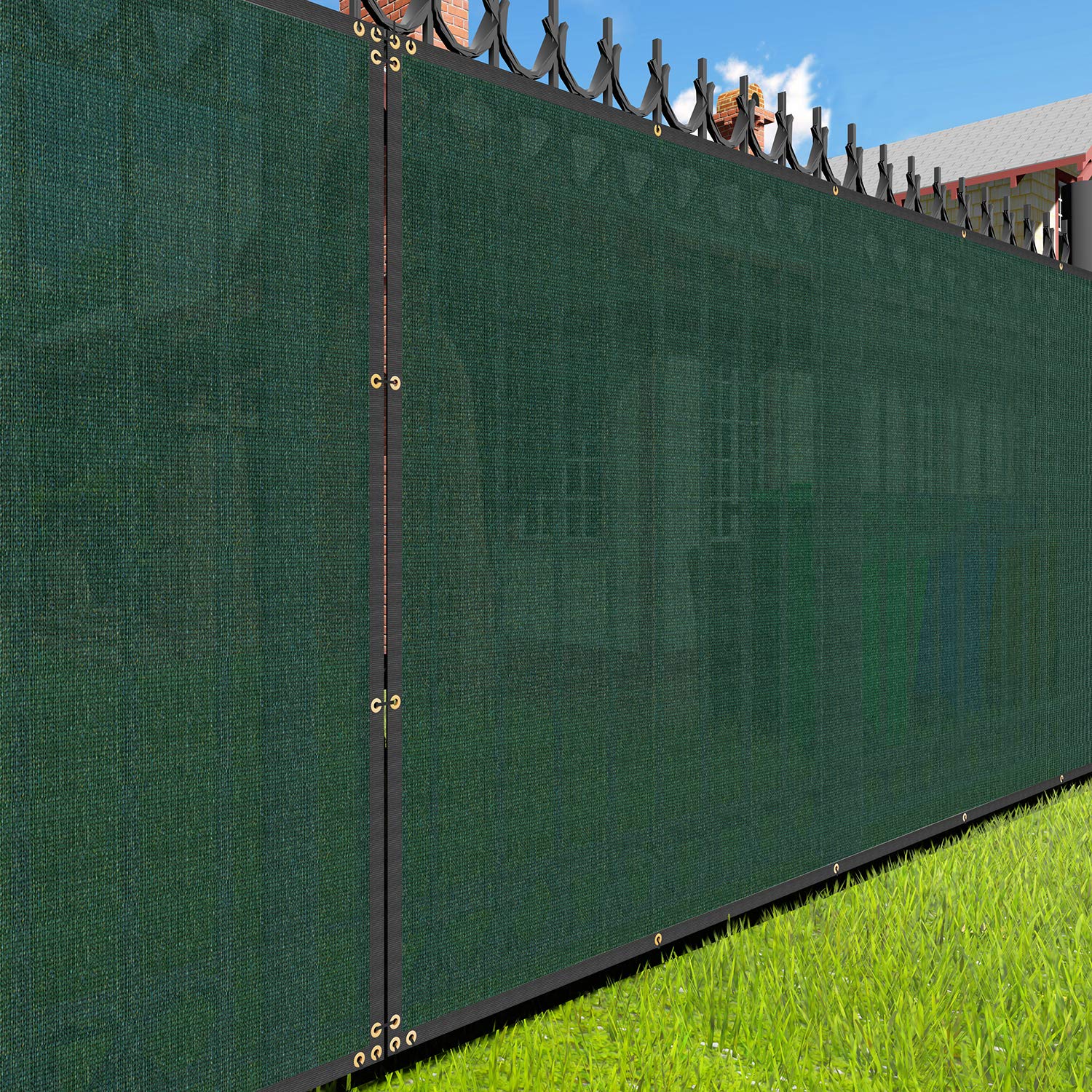 E&K Sunrise 6' x 50' Green Privacy Fence Screen - Heavy Duty Outdoor Mesh Fabric for Backyard, Garden & Commercial Use - Windproof Shade Windscreen (Set of 2) - Perfect for Patio, Poolside & Event Privacy