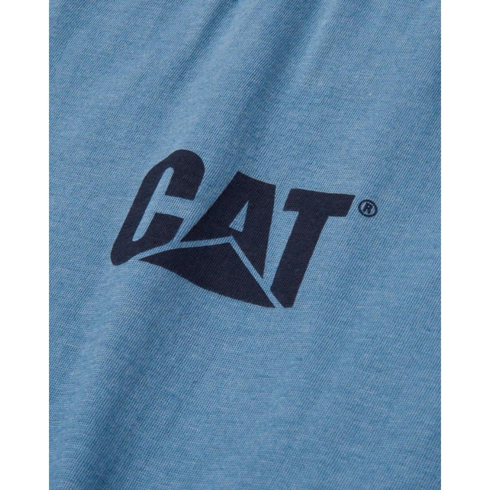 CAT Trademark Banner Long Sleeve Work Shirt - Heather Blue 1510034 | Durable Men's Workwear for Construction & Outdoor Jobs