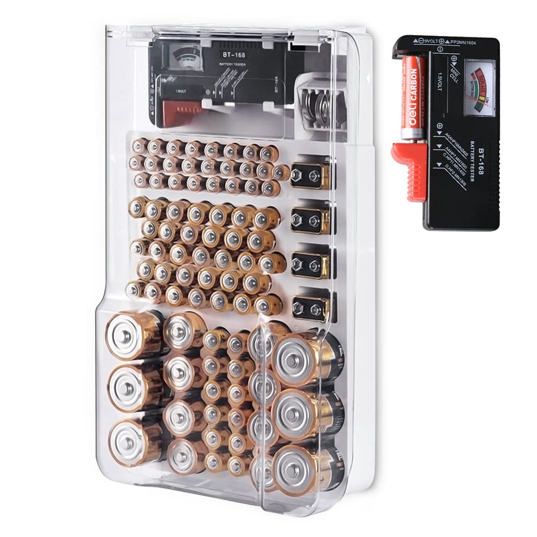 Premium Battery Organizer Storage Case with Tester - Waterproof & Dustproof Hard Battery Vault Holds 93 AA/AAA/C/D/9V Batteries - Ideal for Home, Office, Emergency Kits & Travel Accessories