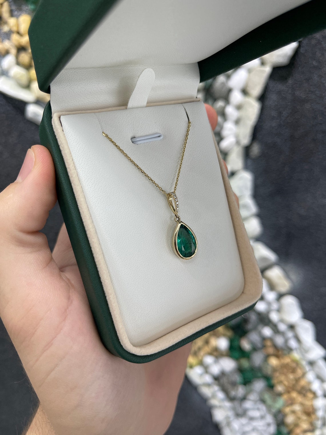 2.67tcw 14K Gold Blue Green Emerald Pear Cut Pendant with Diamond Accents - Elegant Birthstone Jewelry for Women, Perfect Gift for Anniversary, Birthday & Special Occasions