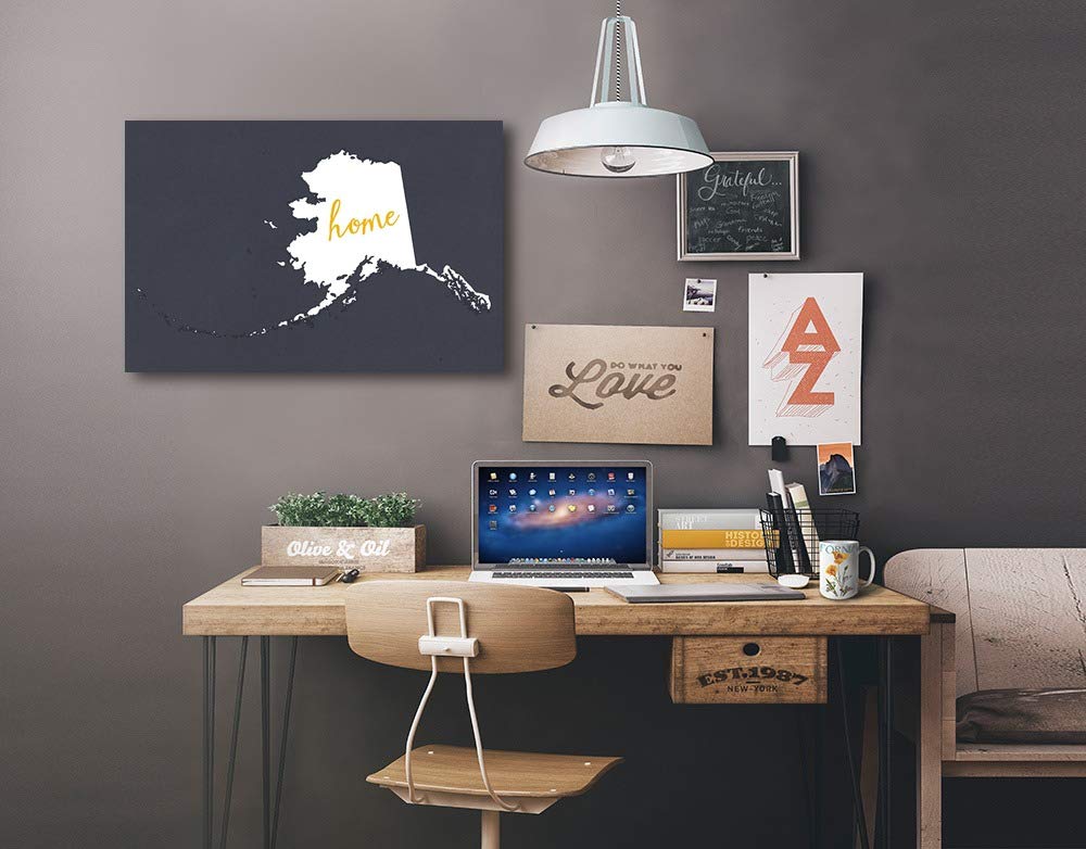 Alaska Home State White on Gray 16x24 Wrapped Canvas Wall Art - Perfect for Living Room, Bedroom & Office Decor