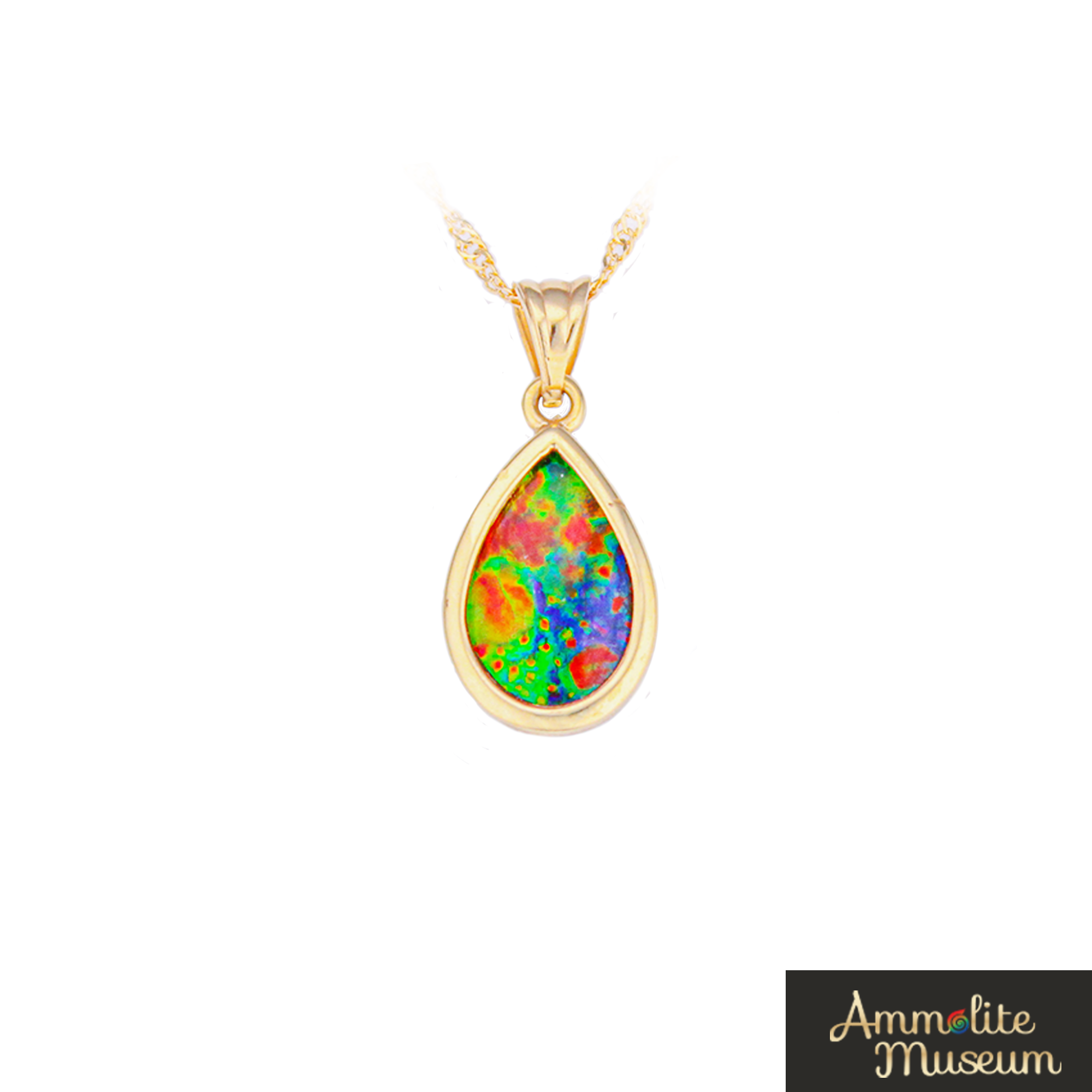 14K Gold Teardrop Ammolite Pendant Necklace - Natural Iridescent Gemstone Jewelry for Women - Perfect for Weddings, Parties & Special Occasions