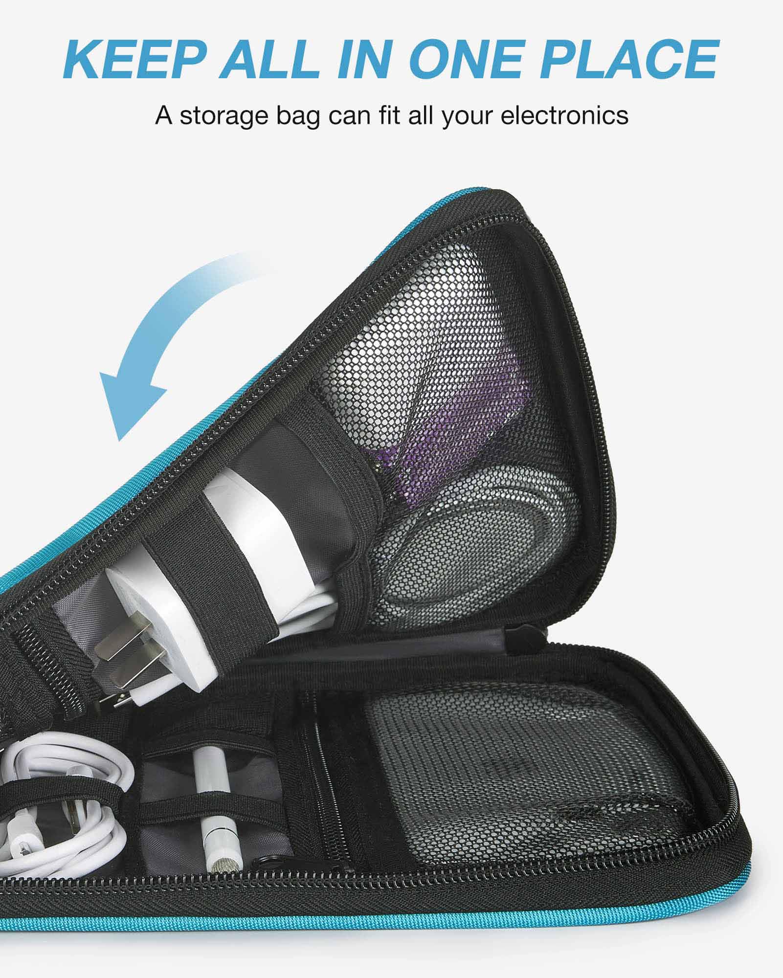 BAGSMART Travel Electronics Organizer Case - Compact Cable & Cord Organizer Bag for Phone Charger, Power Bank, SD Cards - Perfect for Business Trips, Vacations & Daily Commute (Blue)